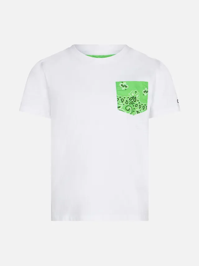 mc2-saint-barth-t-shirt-bambino-cotone-bianca-con-taschino-stampa-bandana-verde image 1