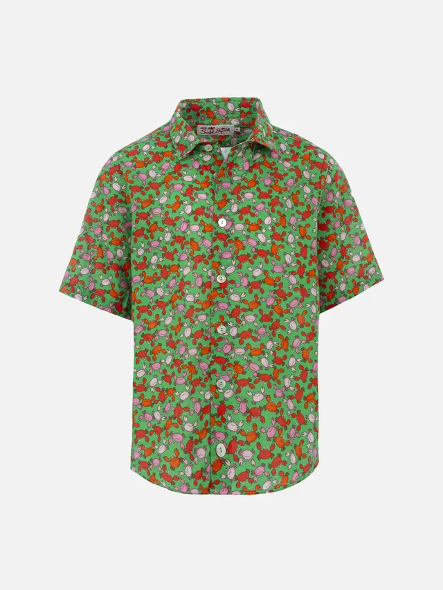 mc2-saint-barth-sharouk-camicia-bambino-mussola-cotone-stampa-granchi-verde image 1