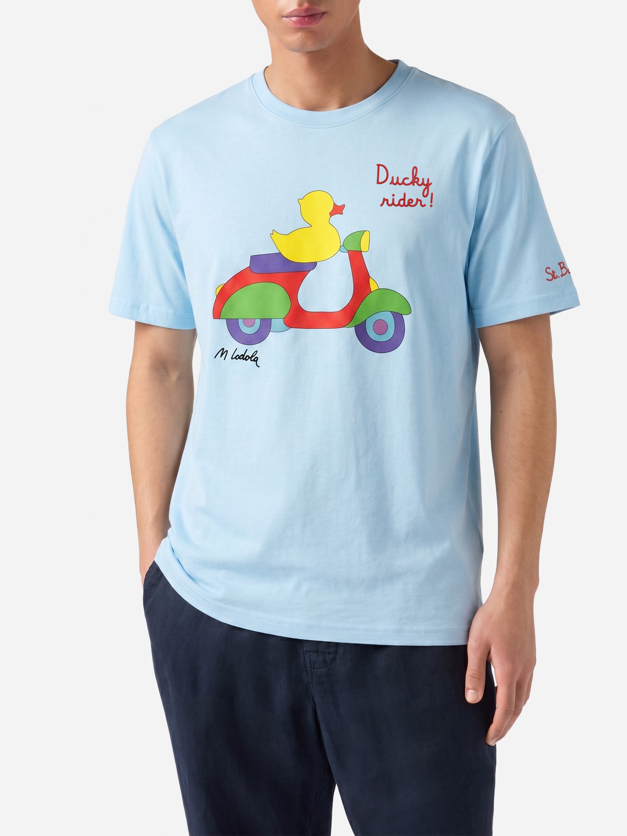 mc2-saint-barth-t-shirt-man-azzurra-ducky-rider-special-edition-uomo image 2