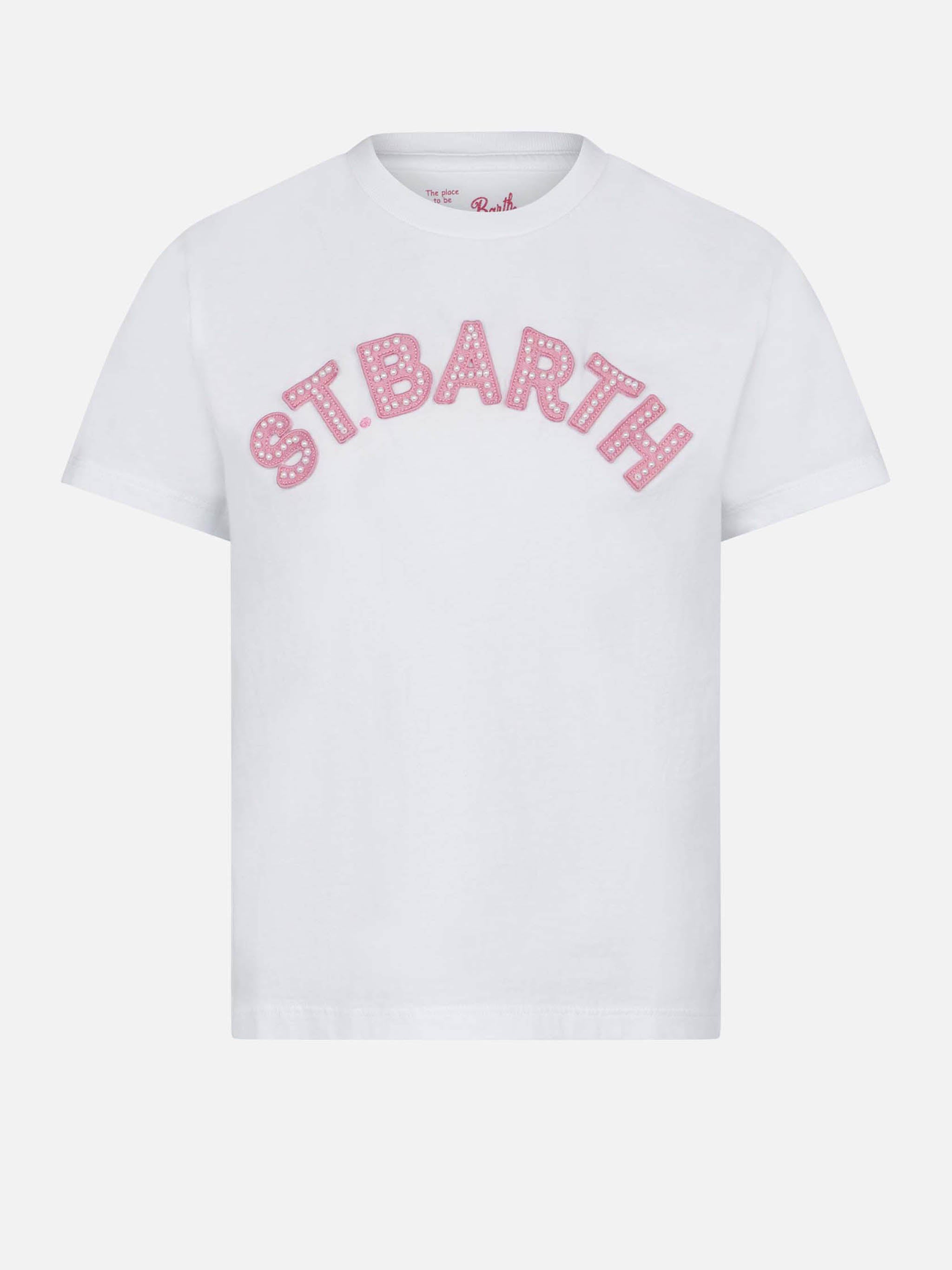 mc2-saint-barth-t-shirt-bambina-elly-bianca-con-patch-st-barth-rosa image 1