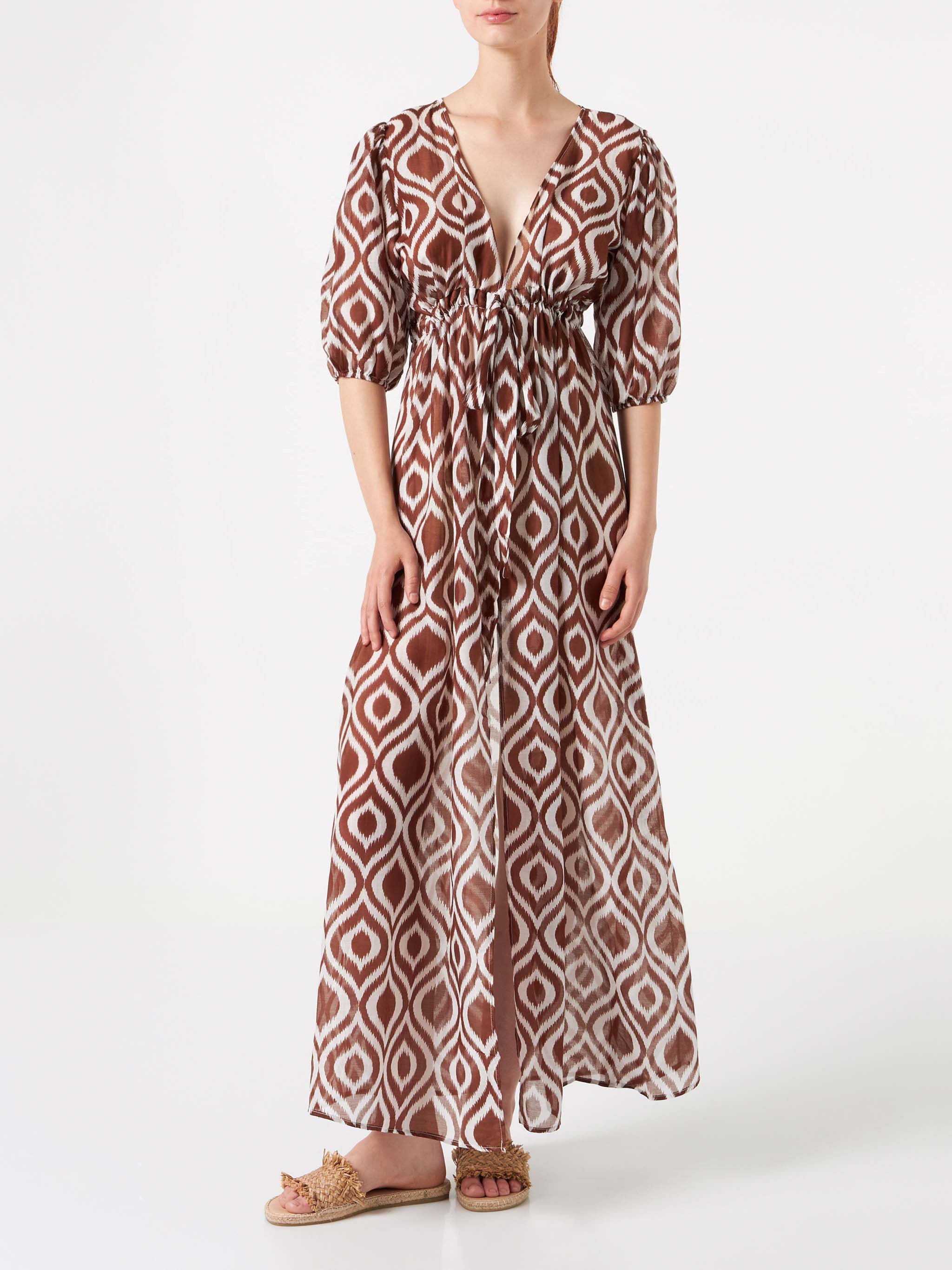mc2-saint-barth-eloise-abito-lungo-da-spiaggia-cotone-e-seta-ikat-marrone image 1