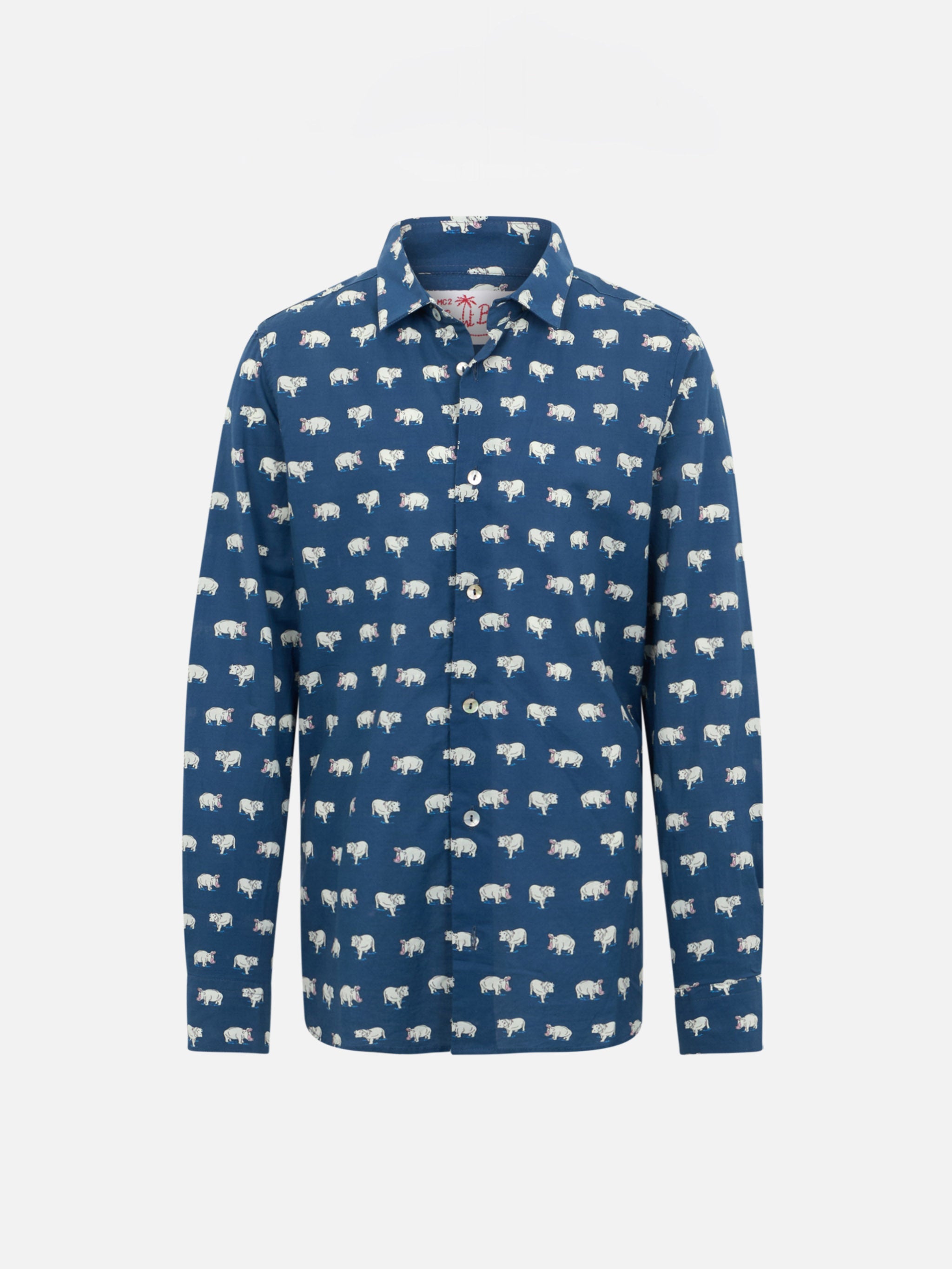 mc2-saint-barth-sharouk-blue-boy-camicia-bambino-mussola-cotone-micro-ippopotamo image 1