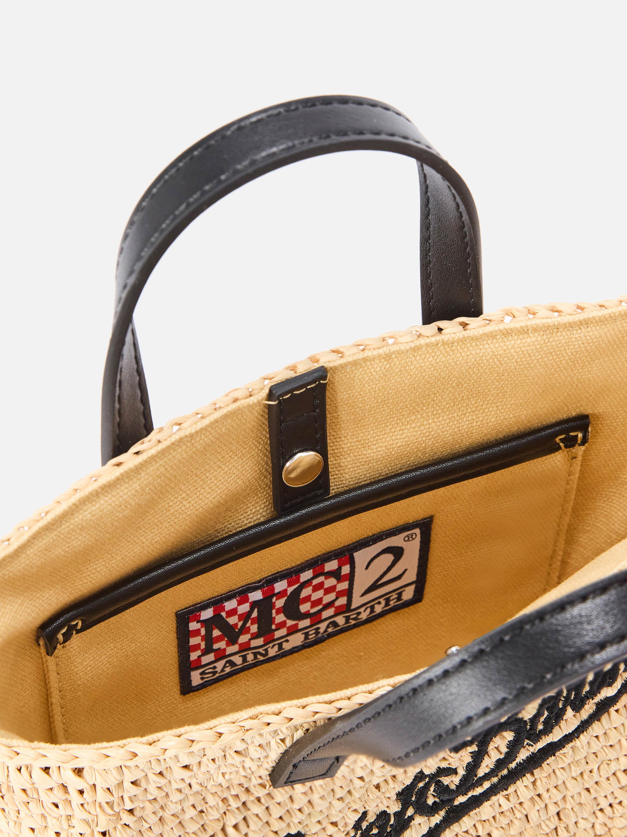 mc2-saint-barth-borsa-city-mini-raffia-naturale-nero-logo-ricamato image 4