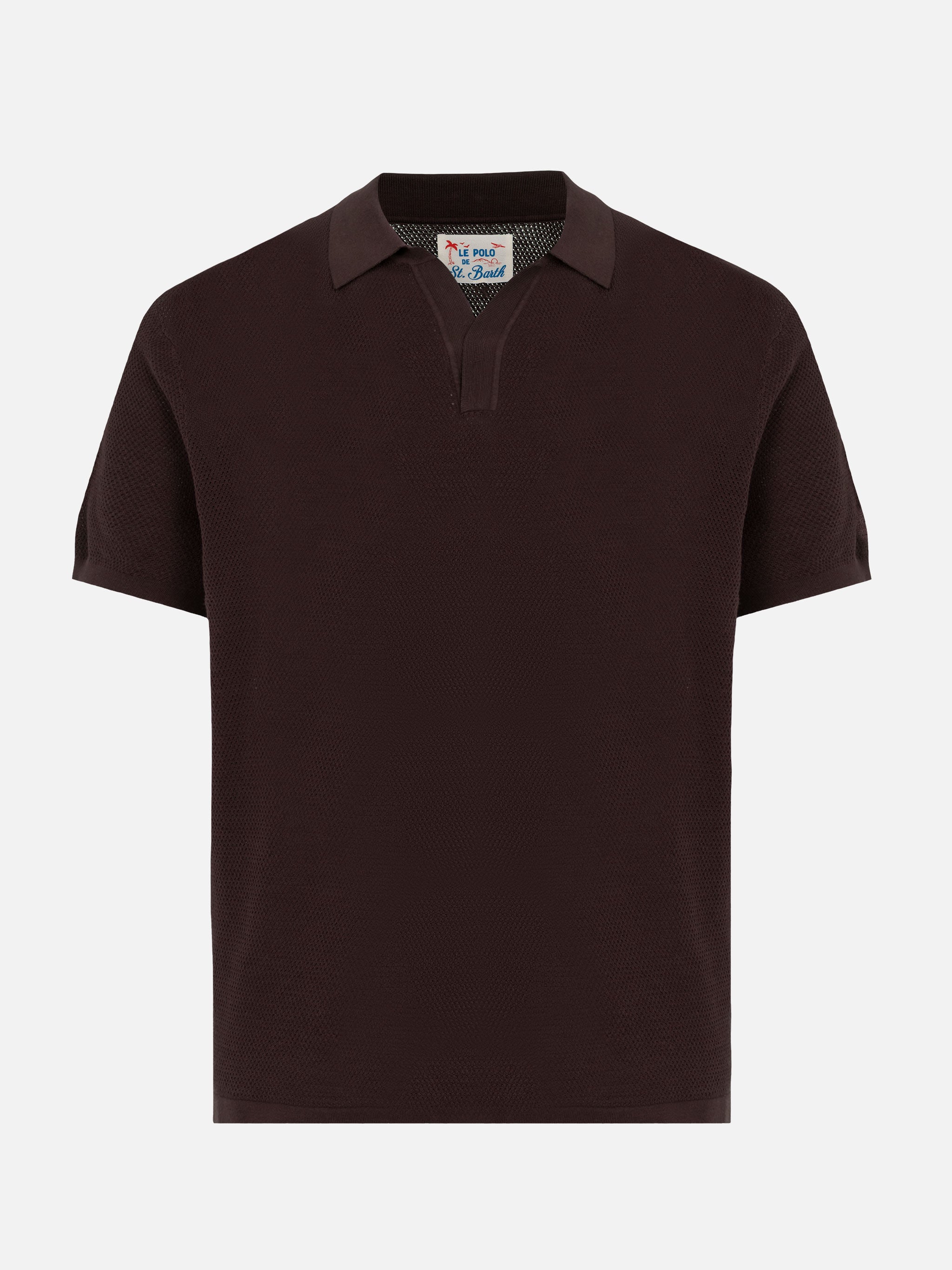 mc2-saint-barth-polo-sloan-uomo-in-maglia-a-rete-marrone-senza-bottoni image 5