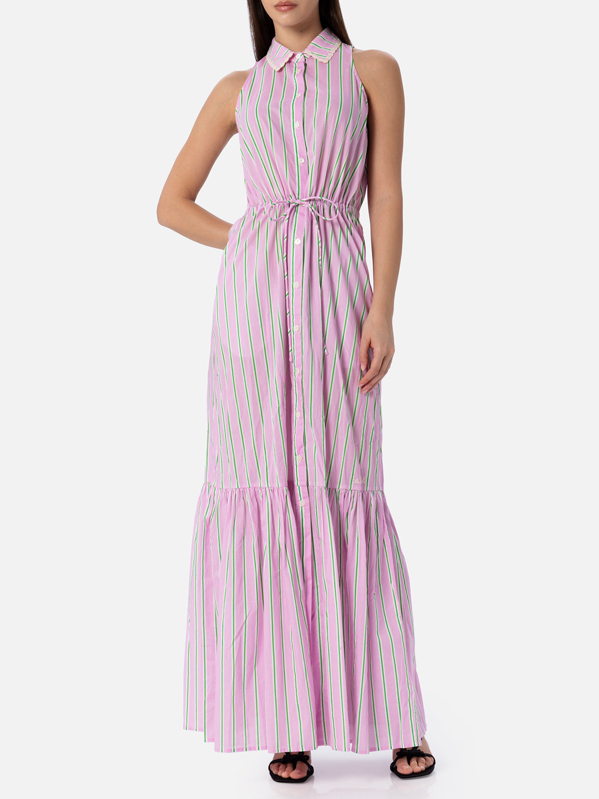 mc2-saint-barth-abito-ida-donna-lungo-in-cotone-a-righe-lilla-e-arancione image 1