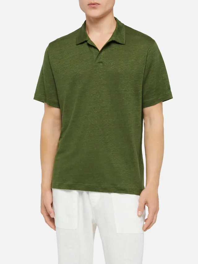 mc2-saint-barth-fraser-polo-uomo-in-lino-verde-militare-senza-bottoni image 1