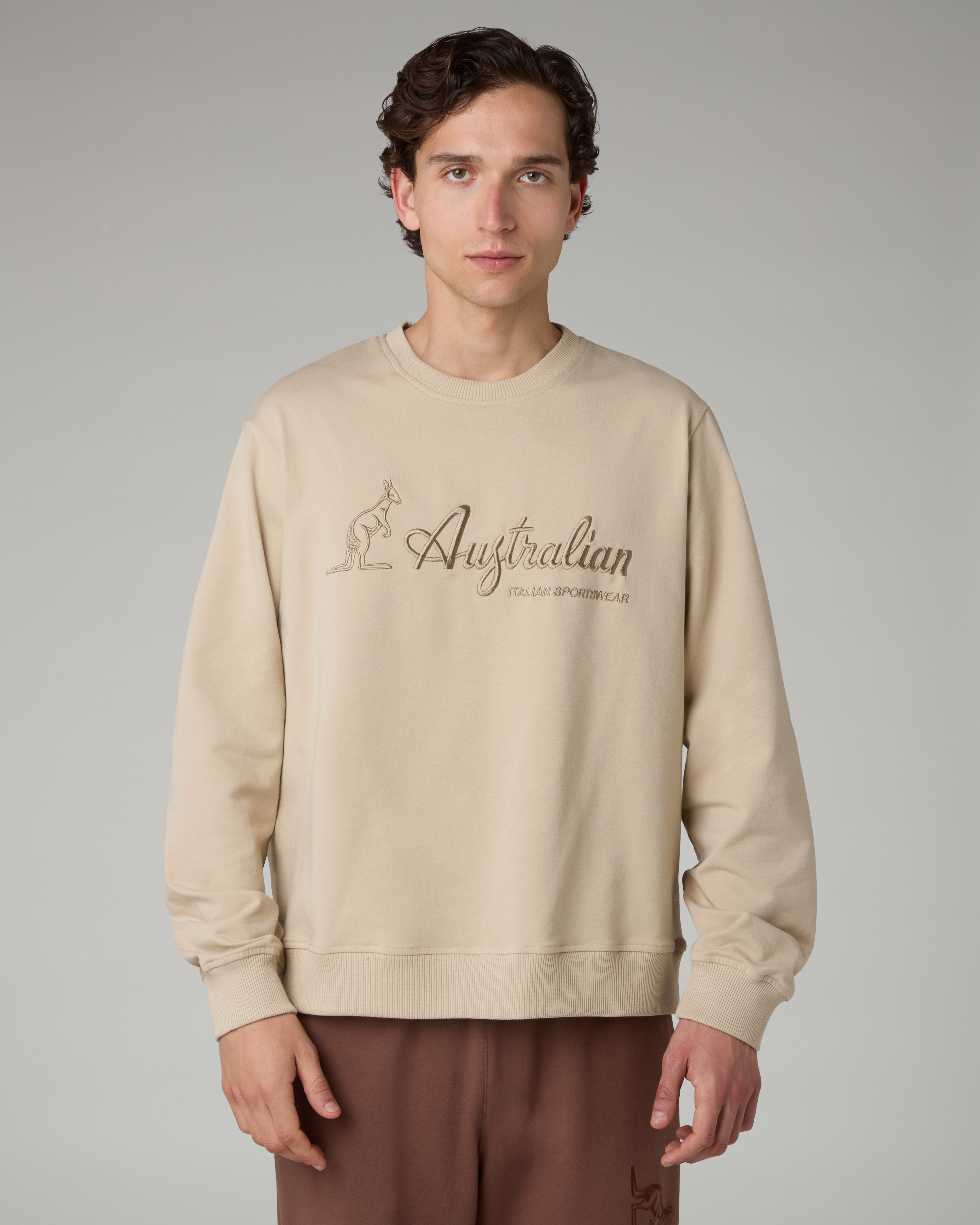 australian-statement-logo-crewneck-felpa-girocollo-sabbia image 1