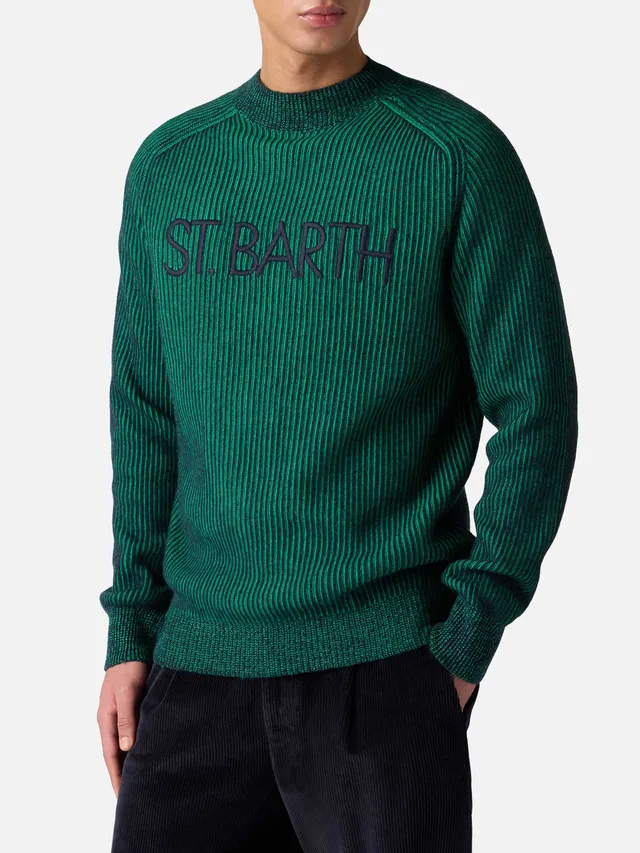 mc2-saint-barth-davos-maglia-uomo-mezzo-collo-ricamo-st-barth-verde-blu image 1