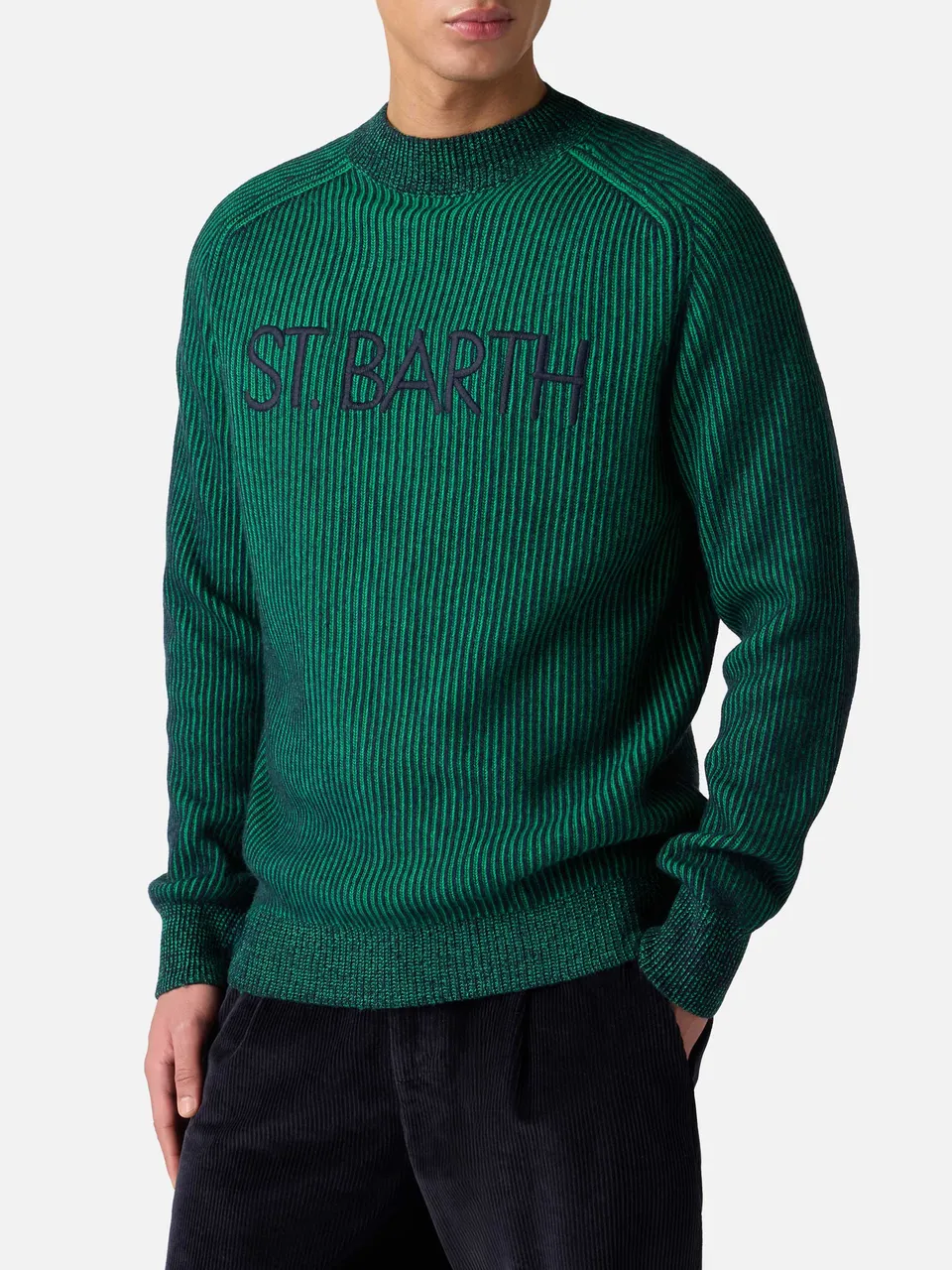 mc2-saint-barth-davos-maglia-uomo-mezzo-collo-ricamo-st-barth-verde-blu image 1