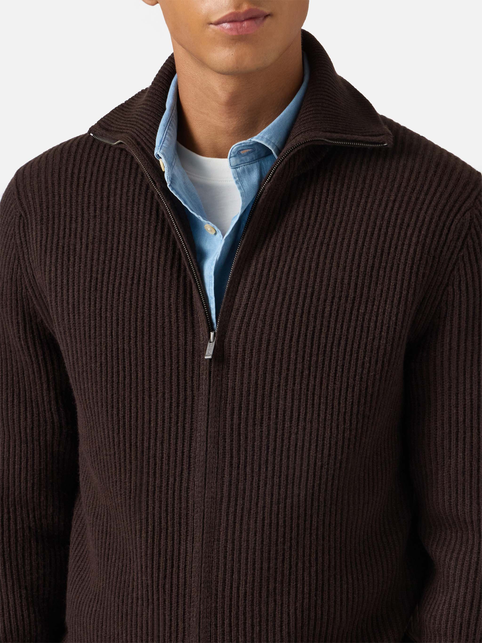 cardigan-full-zip-preston-mc2-saint-barth-in-pura-lana-merino-marrone-scuro image 2