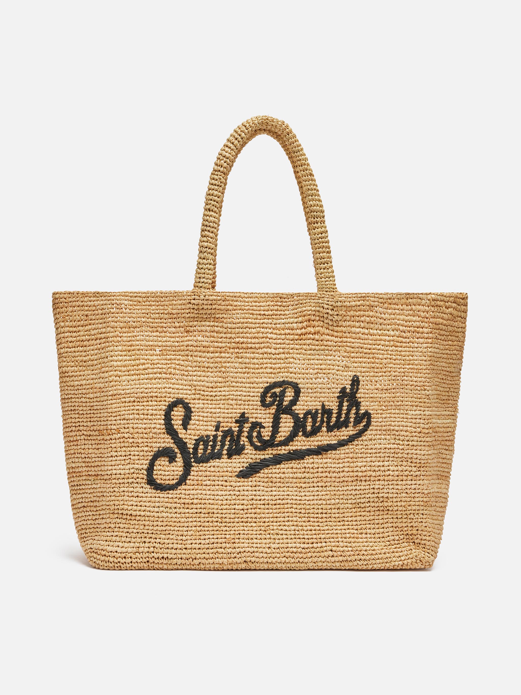 mc2-saint-barth-borsa-beach-tote-in-raffia-naturale-e-nero-con-logo-ricamato image 1