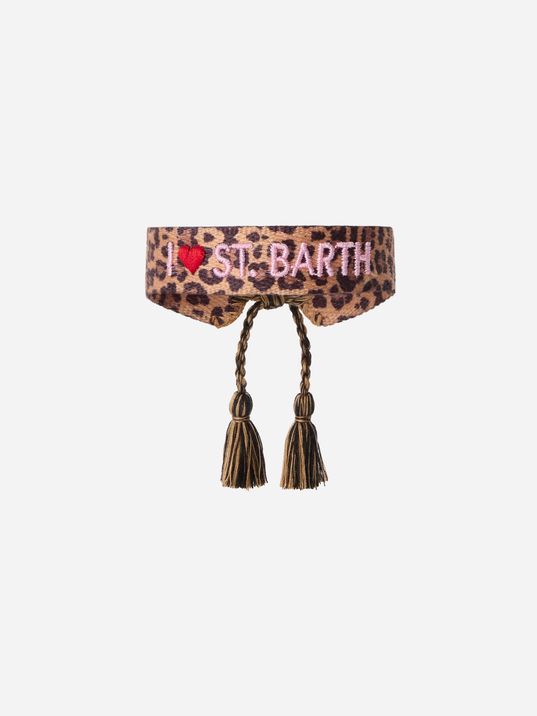 mc2-saint-barth-bracciale-tessuto-leopardato-marrone-con-ricamo image 1