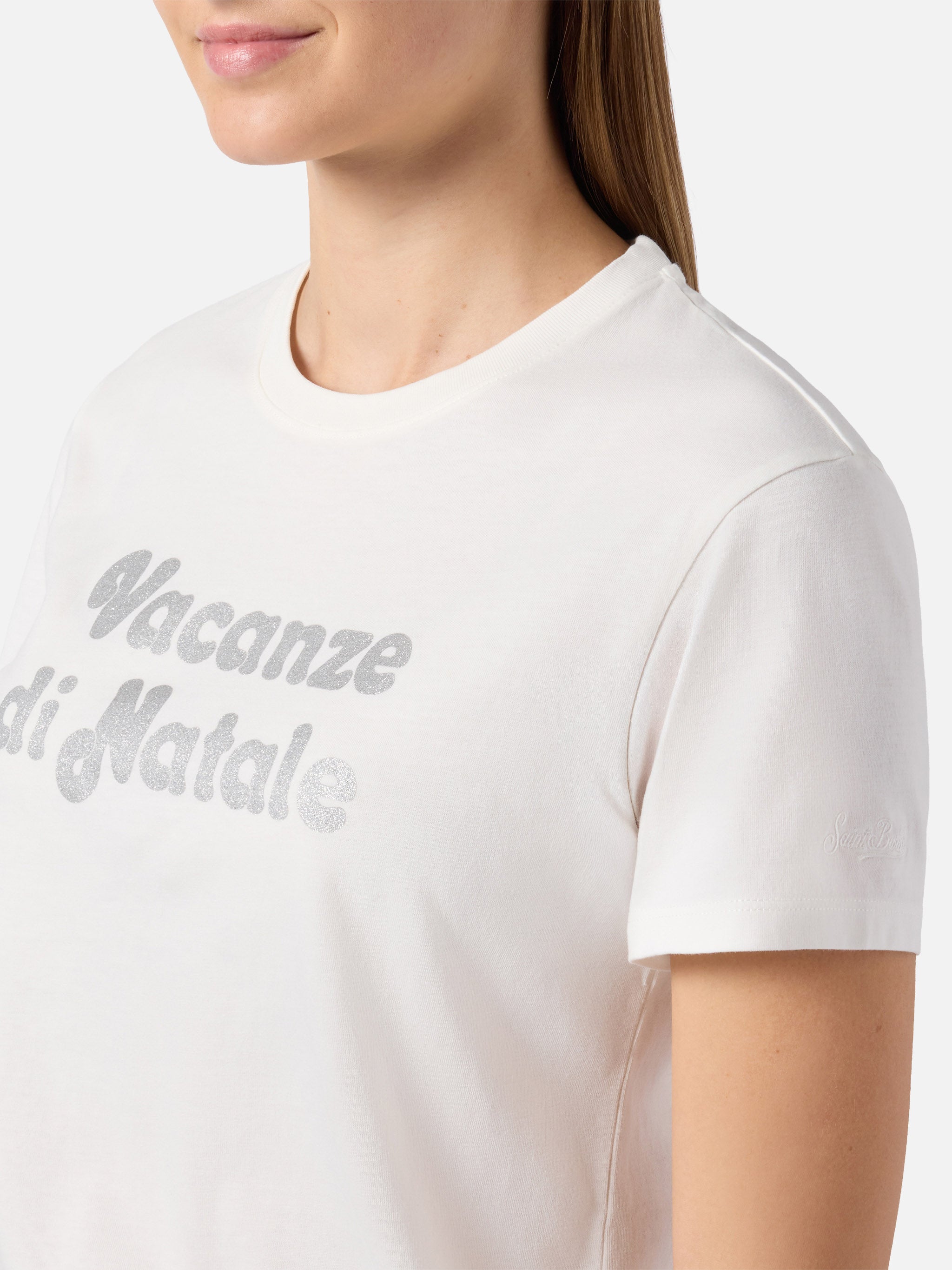 mc2-saint-barth-emilie-t-shirt-donna-bianca-glitter-argento-vacanze-di-natale-sp image 2