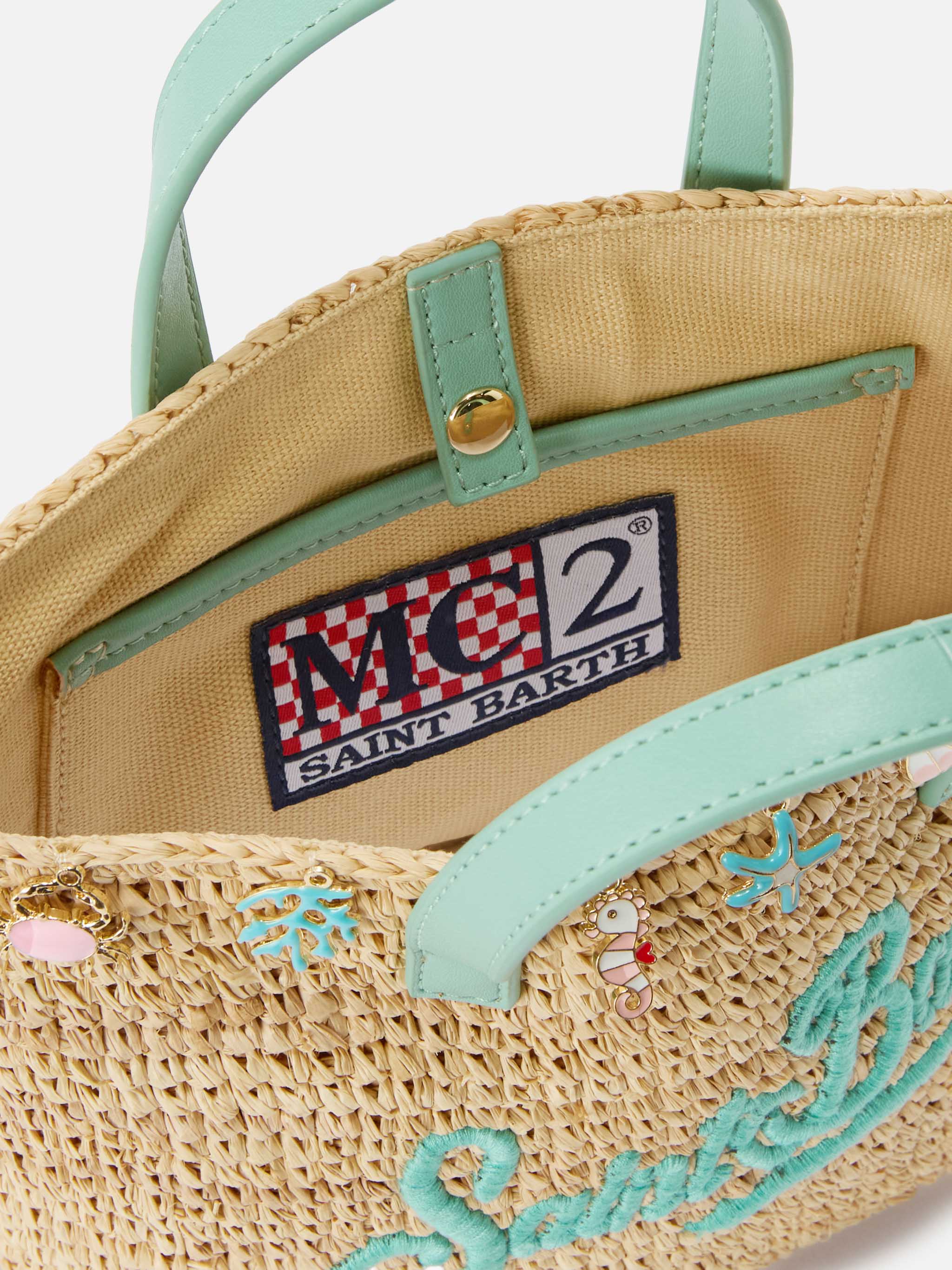 mc2-saint-barth-borsa-city-mini-in-raffia-naturale-e-turchese-con-charms image 5