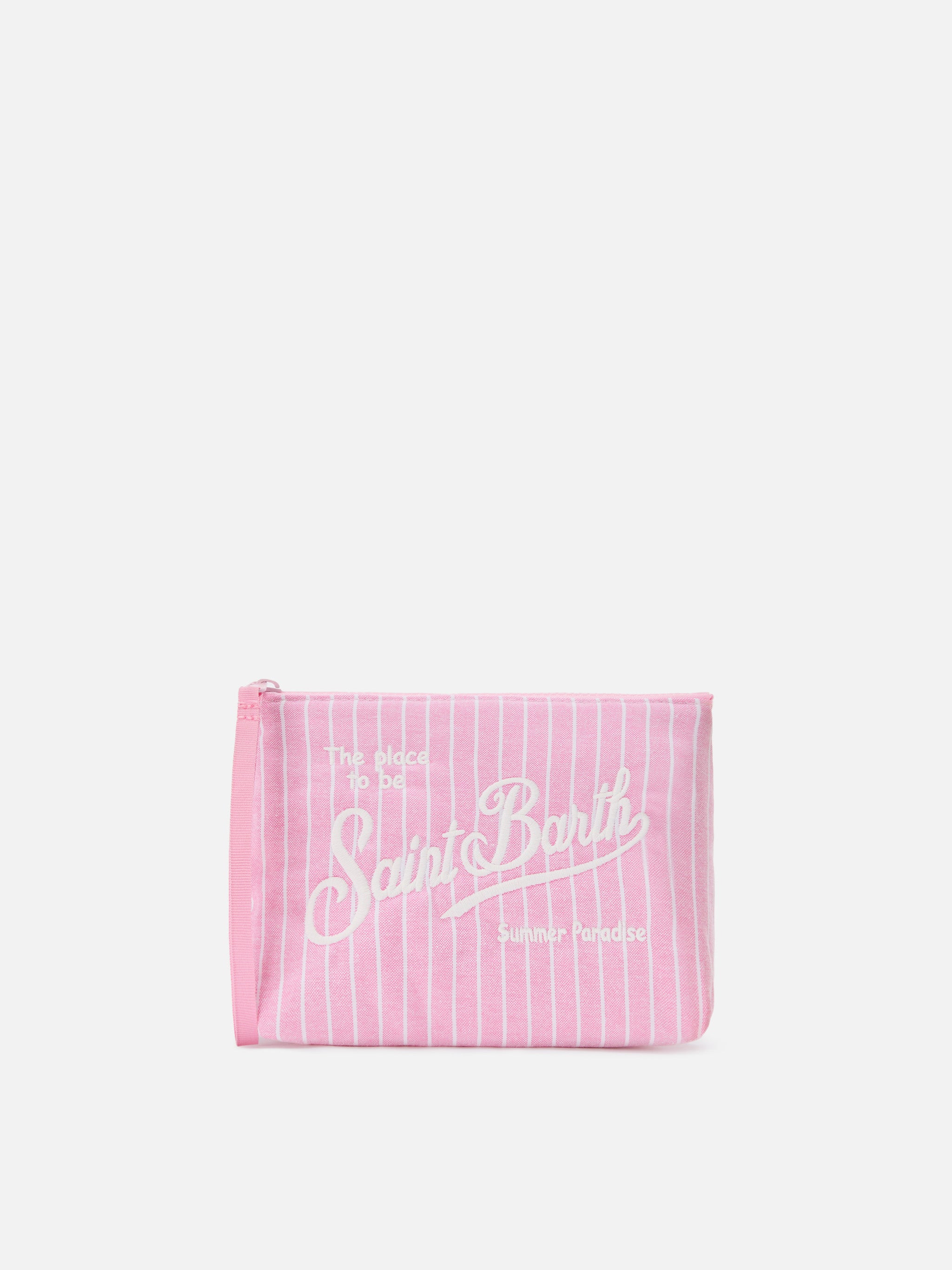 mc2-saint-barth-pochette-aline-in-cotone-rosa-a-righe-con-zip-e-logo-ricamato image 1