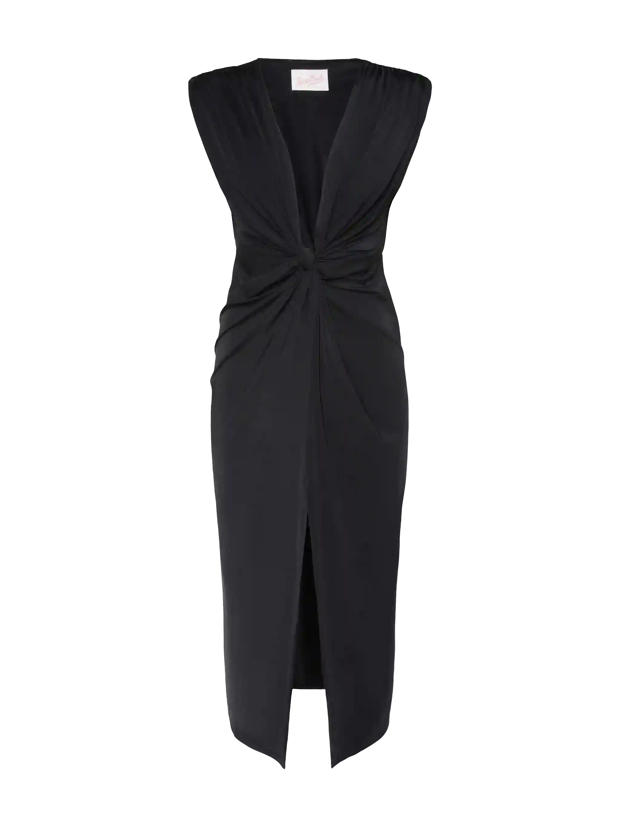 mc2-saint-barth-marina-abito-pareo-donna-nero-lungo-maxi-drappeggio-frontale image 4