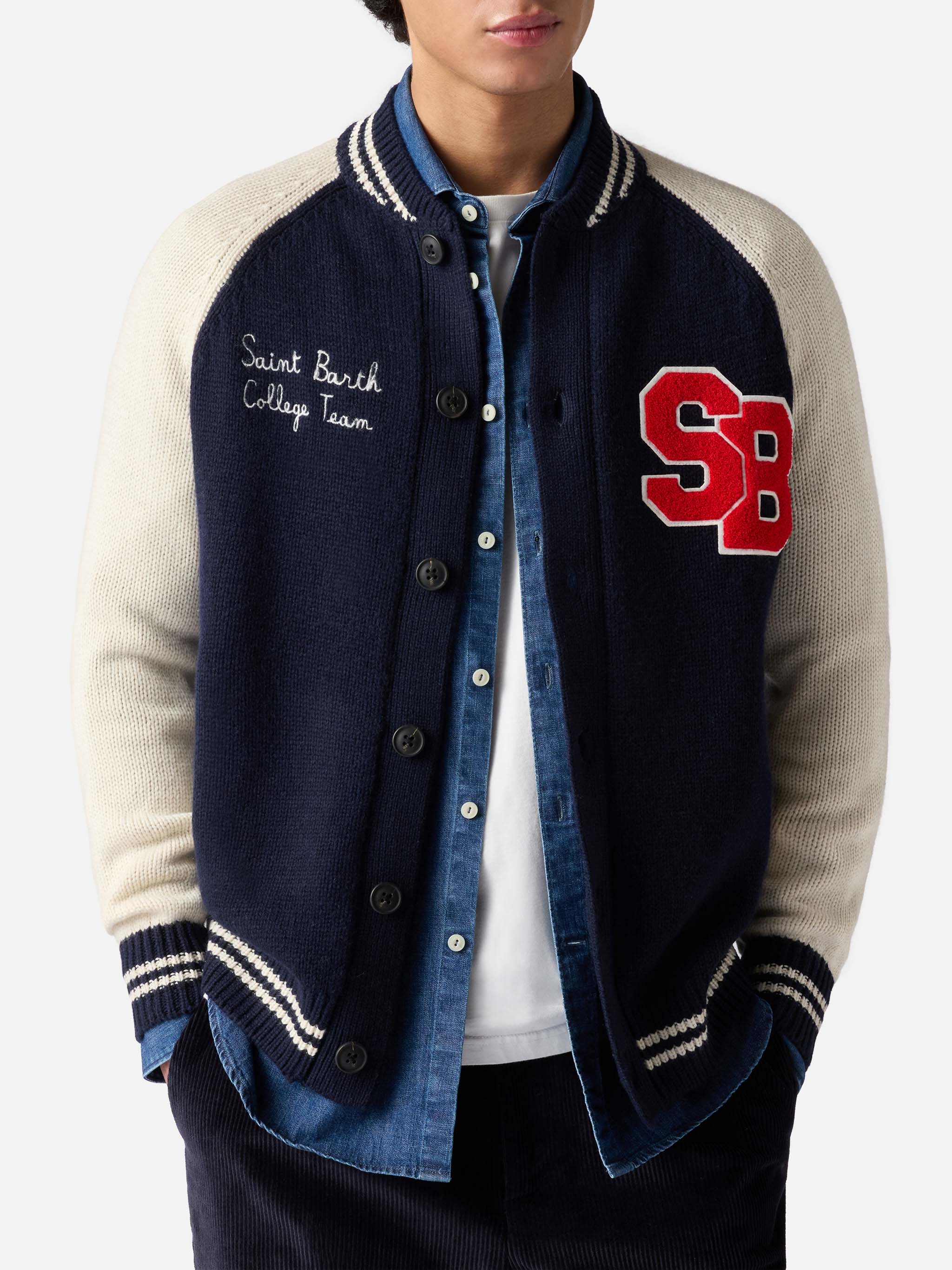 mc2-saint-barth-benjamin-bomber-uomo-in-maglia-blu-navy-stile-college image 1