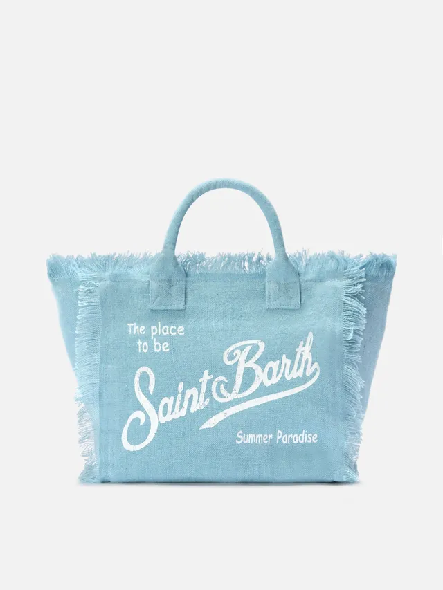mc2-saint-barth-borsa-colette-in-lino-azzurro-tinta-unita-con-frange image 1