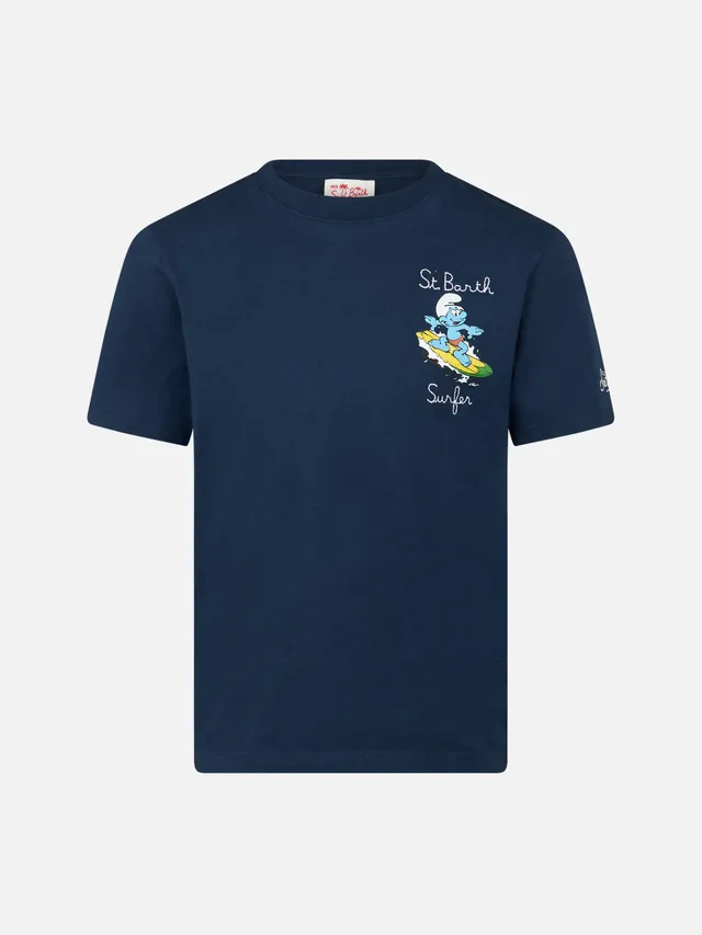 mc2-saint-barth-t-shirt-bambino-cotone-blu-puffi-st-barth-surfer-special-edition image 1