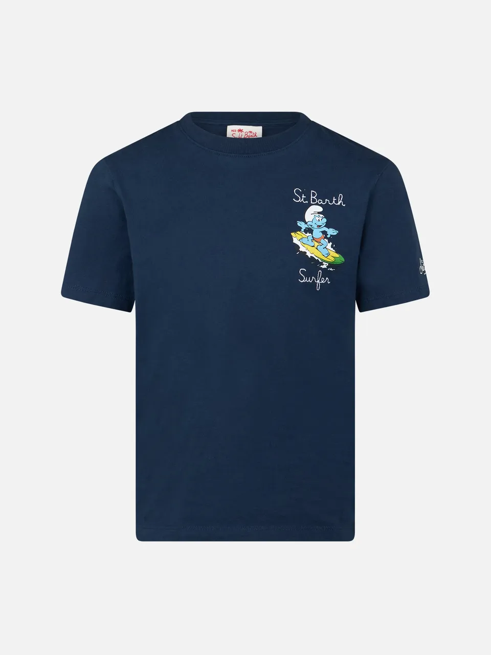mc2-saint-barth-t-shirt-bambino-cotone-blu-puffi-st-barth-surfer-special-edition image 1