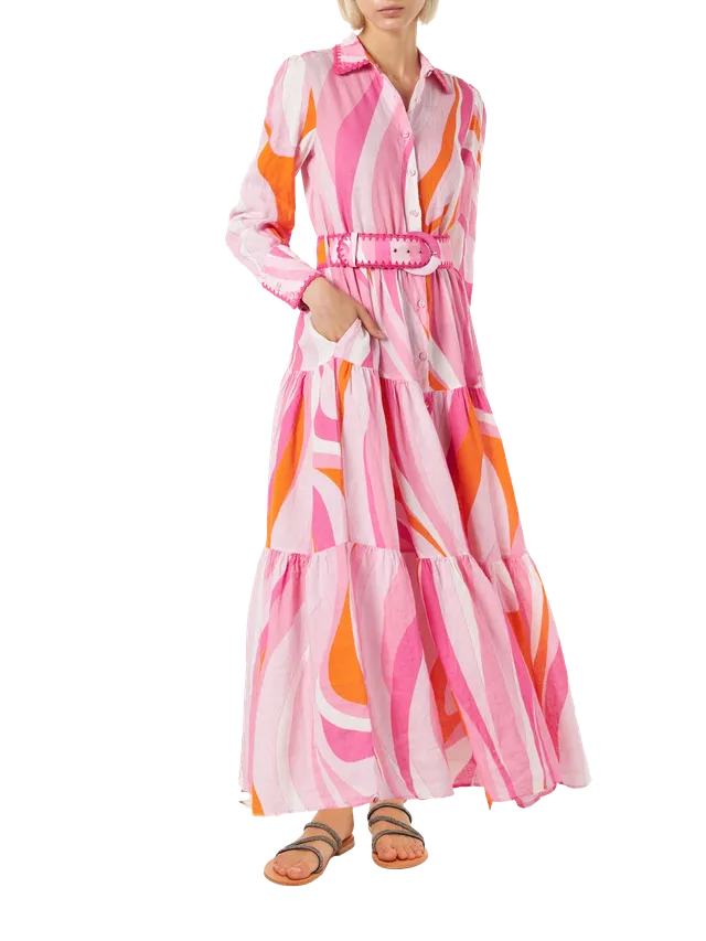 mc2-saint-barth-eloise-abito-lungo-donna-onde-multicolore-in-lino-con-ricami image 1
