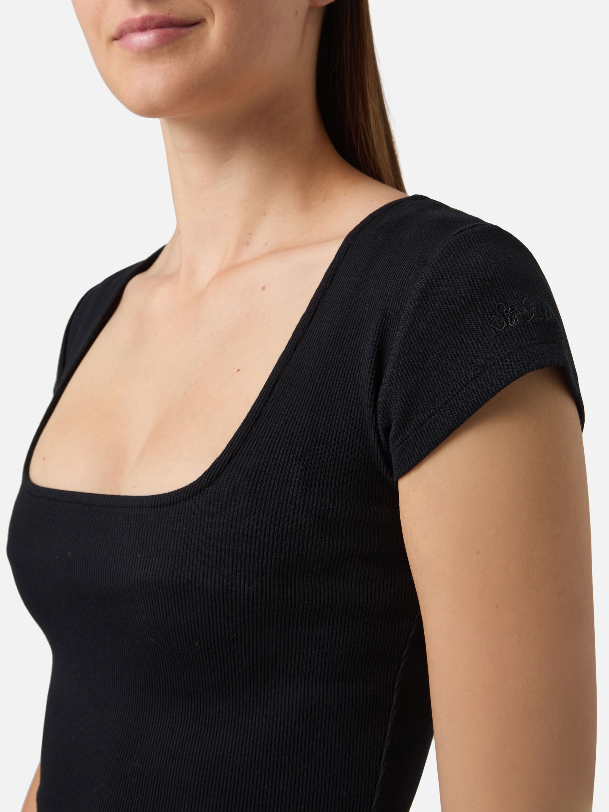 mc2-saint-barth-abito-lungo-olimpia-nero-in-cotone-elasticizzato-a-costine image 2