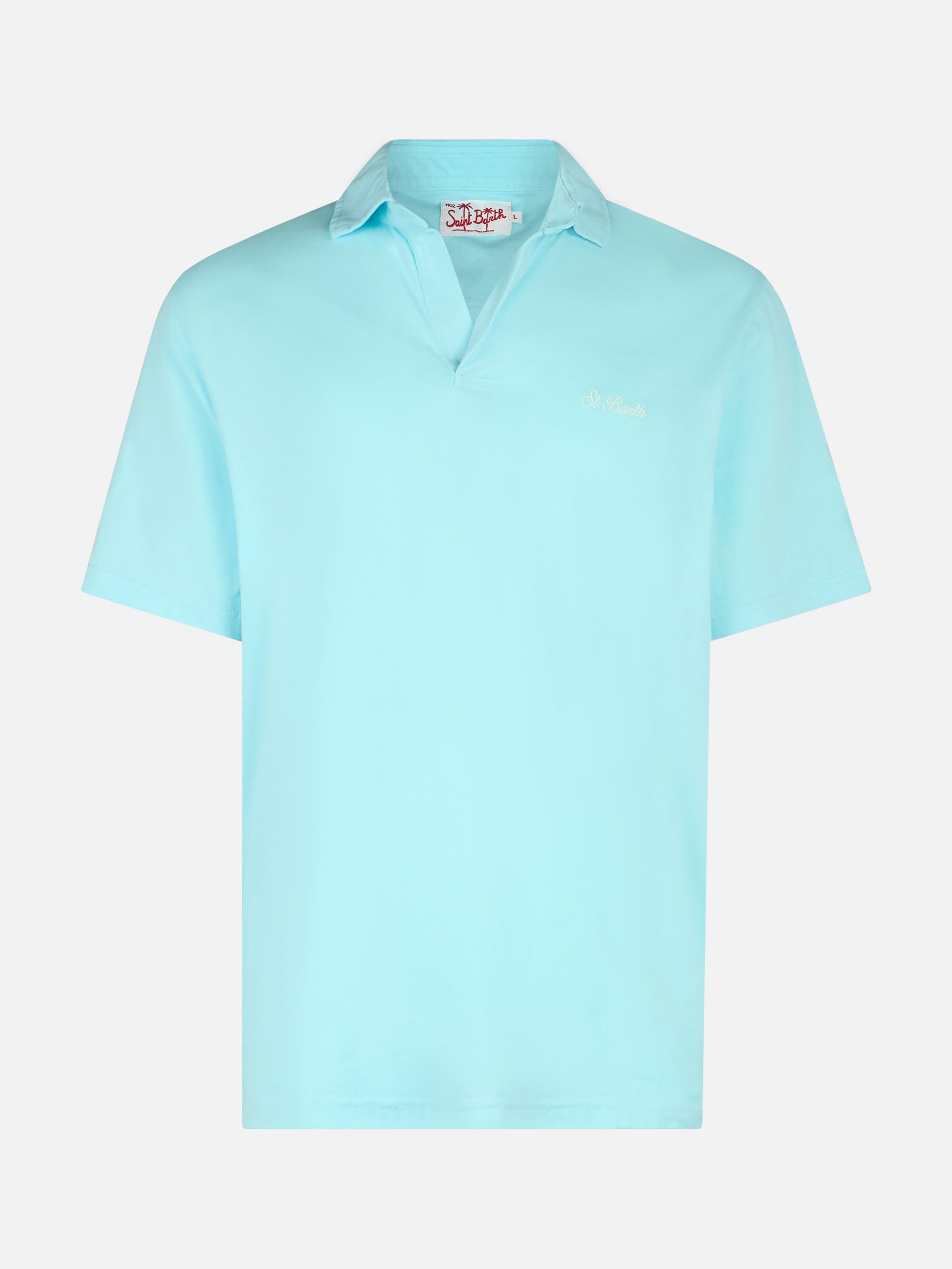 mc2-saint-barth-polo-brighton-uomo-in-cotone-jersey-verde-acqua-tinta-unita image 4