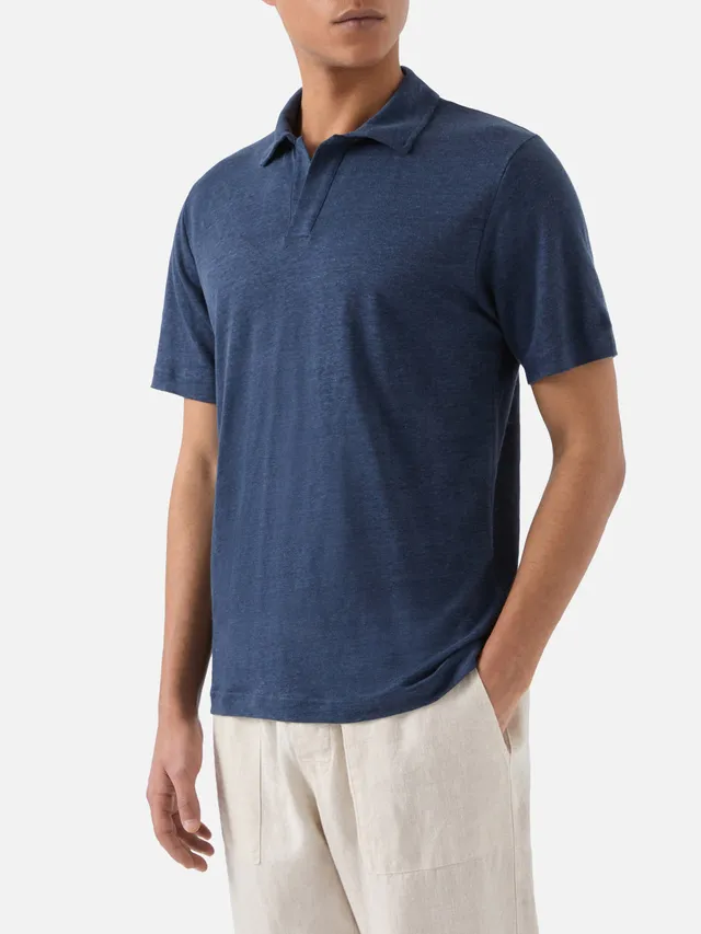 polo-fraser-mc2-saint-barth-in-puro-lino-blu-navy-con-collo-polo-senza-bottoni image 1
