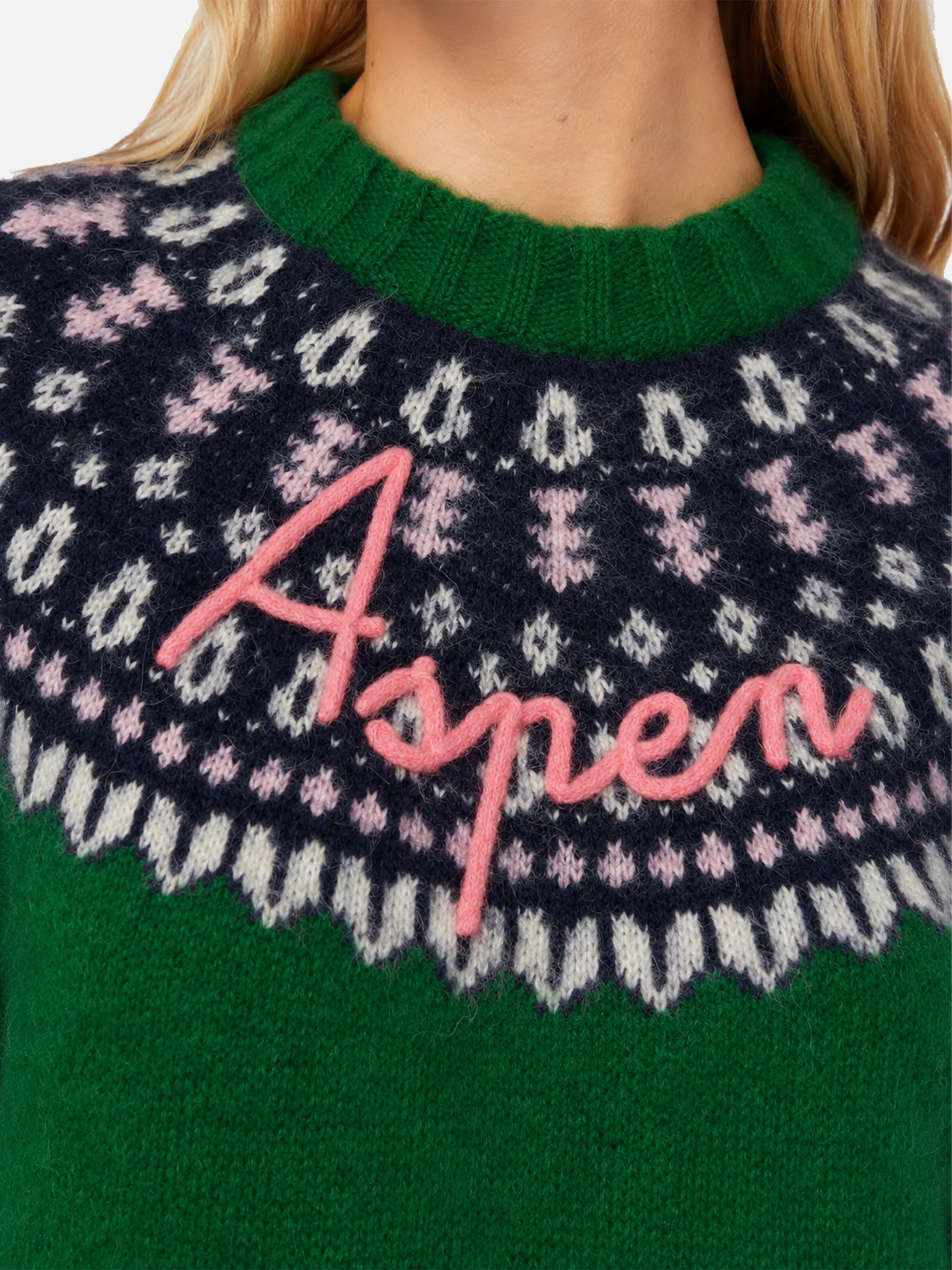 maglione-mc2-saint-barth-queen-nordic-soft-verde-con-jacquard-fair-isle-e-ricamo image 3