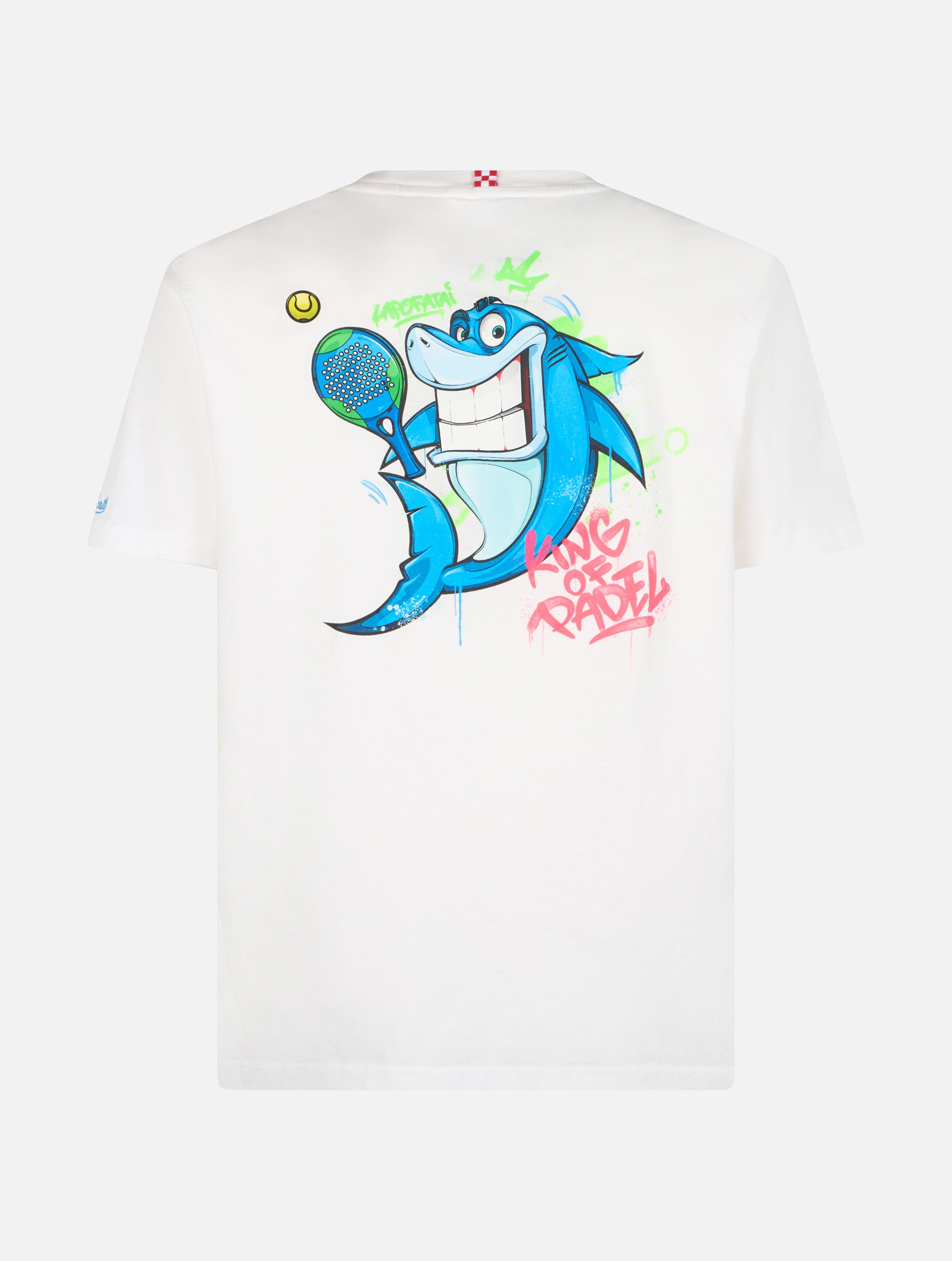 mc2-saint-barth-t-shirt-uomo-cotone-bianca-crypto-puppets-shark-padel-edizione-s image 5