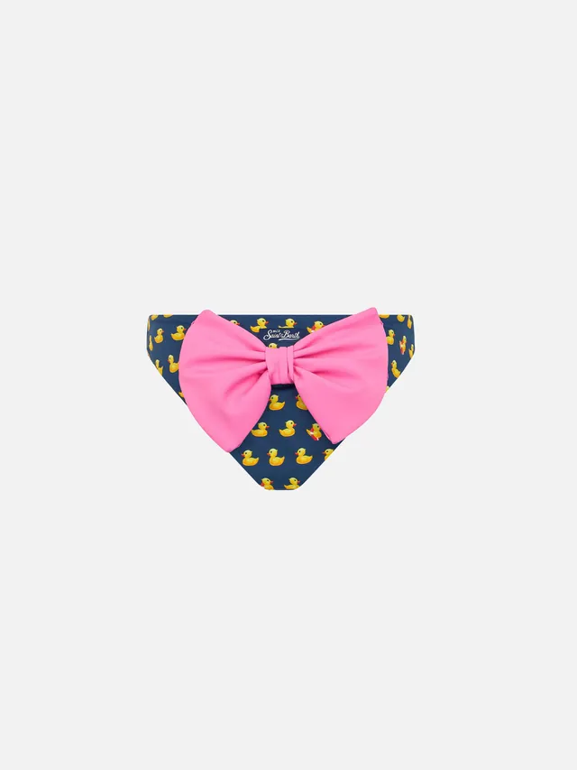 mc2-saint-barth-madame-slip-da-bagno-bambina-con-fiocco-rosa-e-stampa-paperelle- image 1