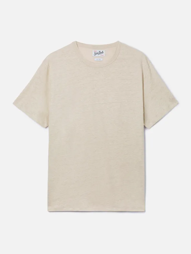 mc2-saint-barth-ecstasea-t-shirt-uomo-in-puro-lino-panna-logo-ricamato image 1