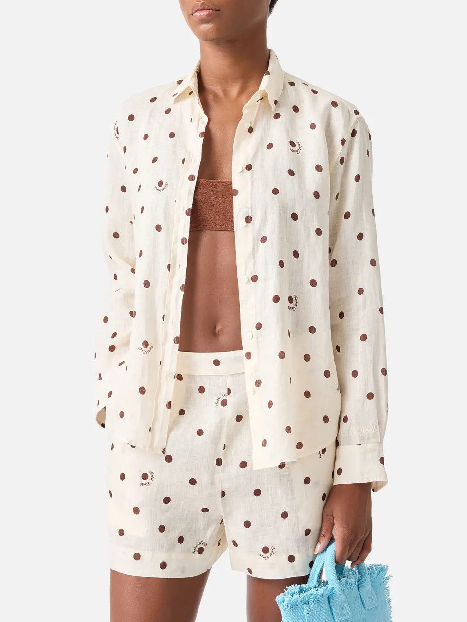 mc2-saint-barth-camicia-meredith-donna-in-lino-bianco-a-pois-marroni image 1