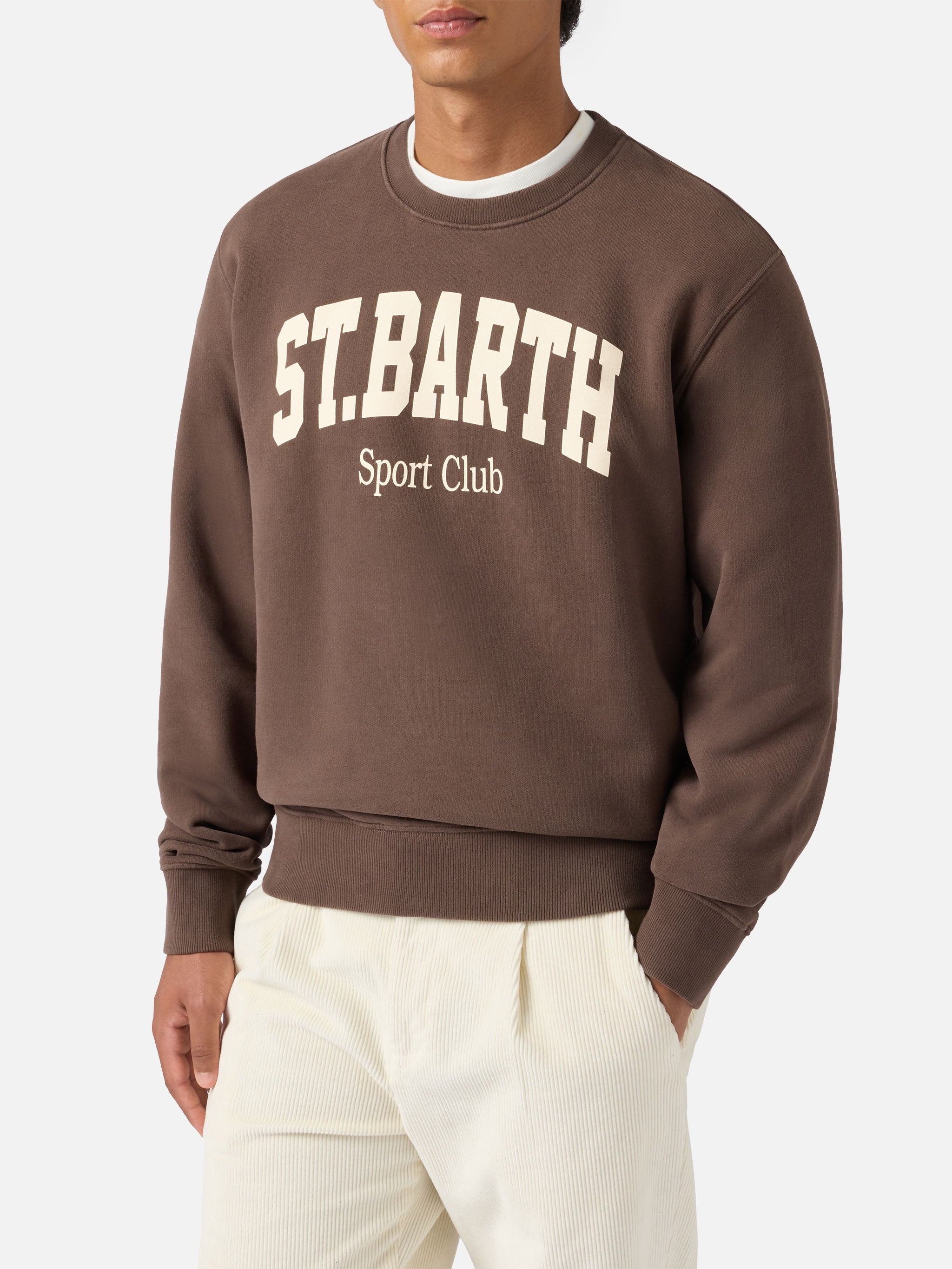mc2-saint-barth-felpa-soho-in-cotone-marrone-con-stampa-st-barth-sport-club image 1