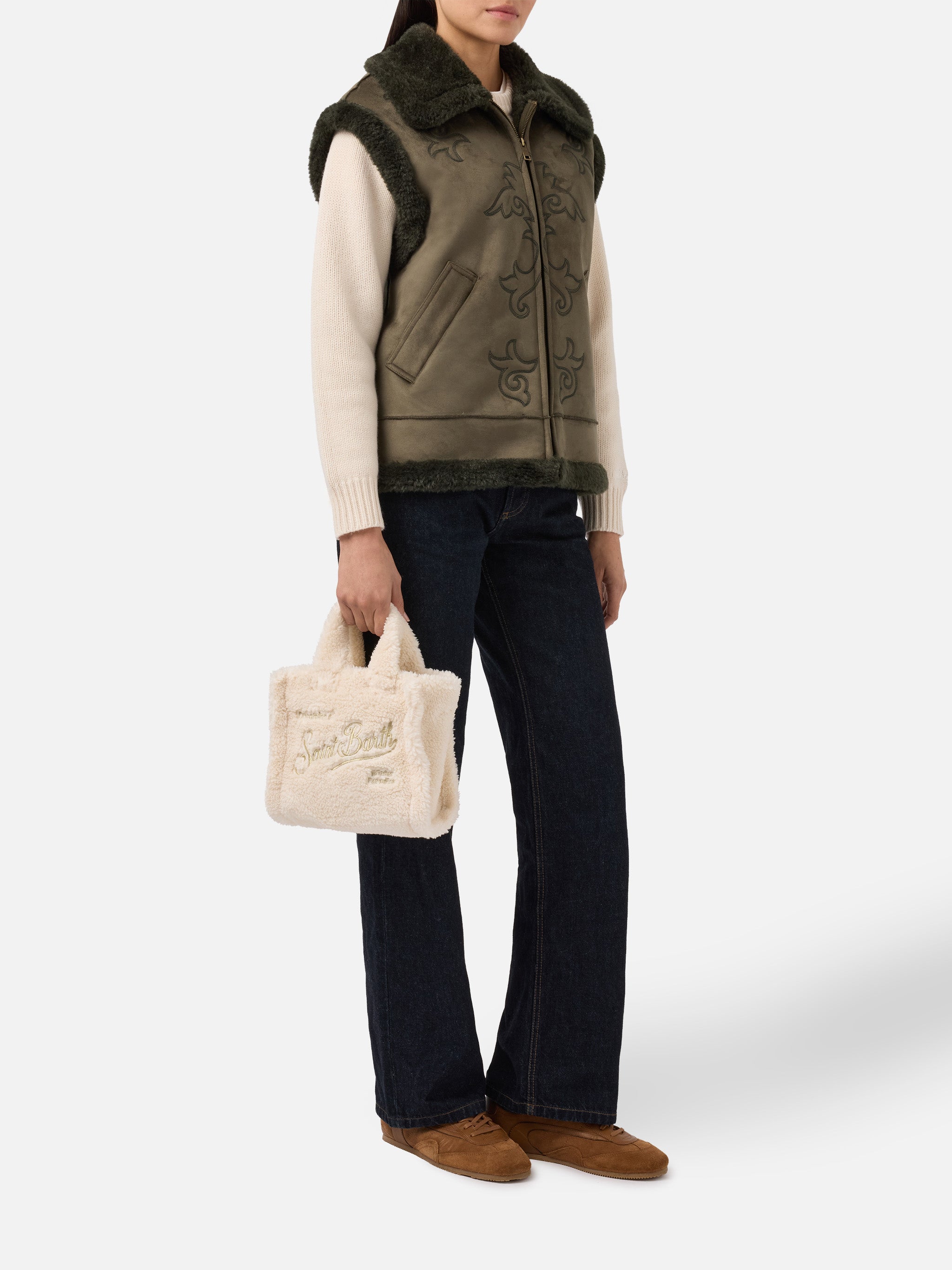 mc2-saint-barth-gilet-hesketh-in-eco-montone-military-green-con-ricamo-texano image 2