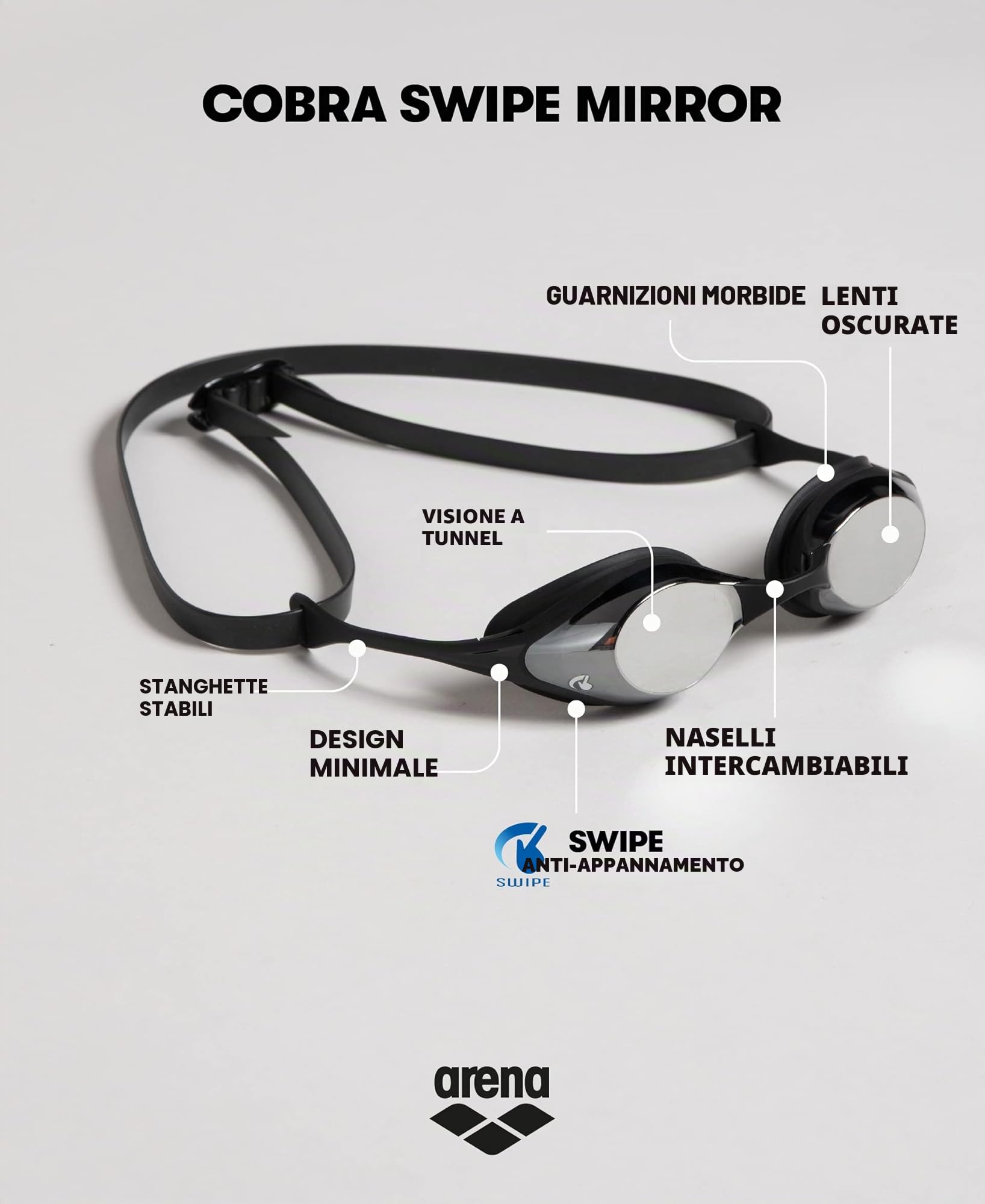 arena-cobra-original-swipe-occhialini-nuoto-gara-unisex-adulto image 3