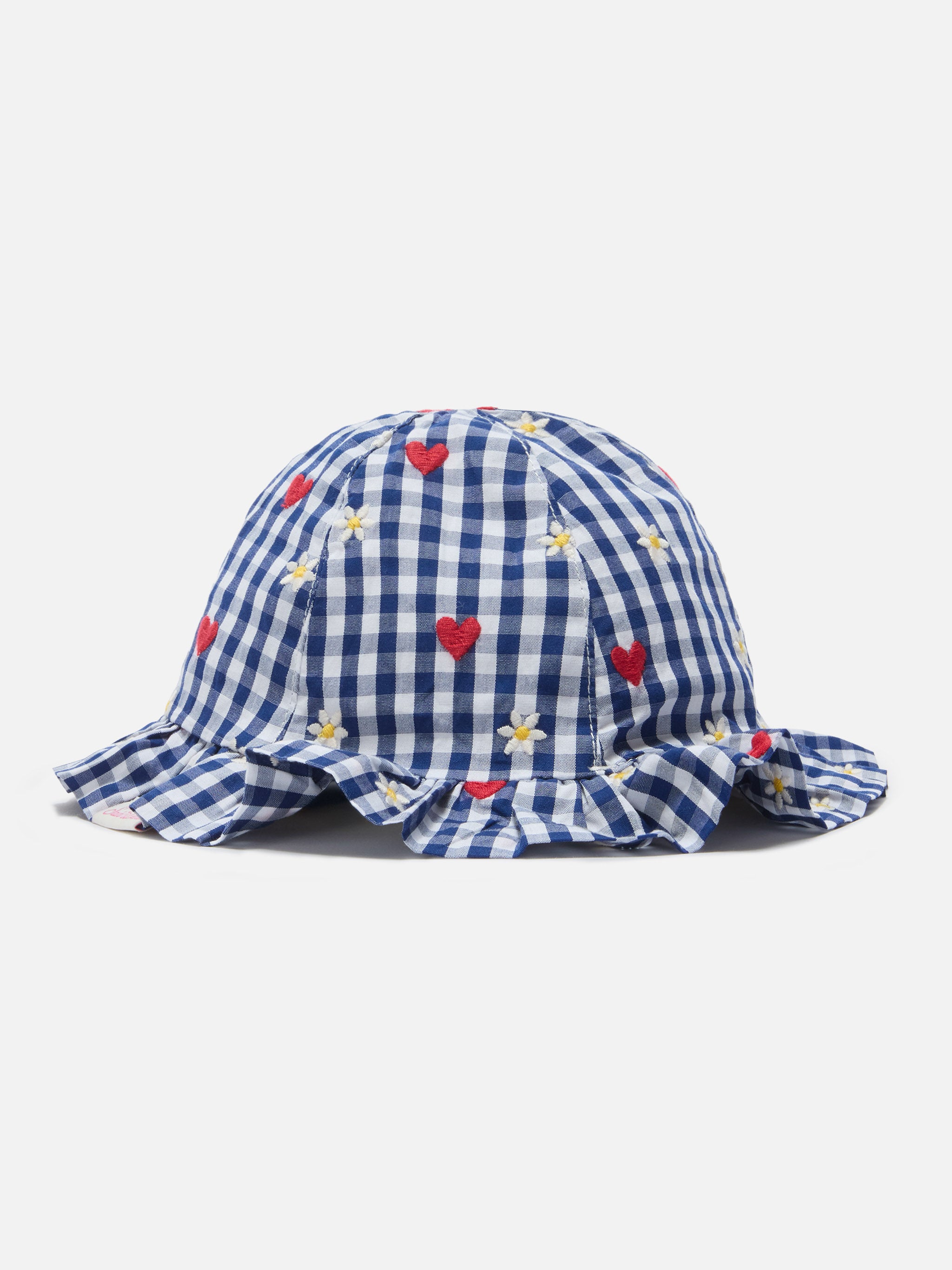 mc2-saint-barth-cappellino-da-sole-doremi-navy-in-cotone-vichy-con-ricamo-fiori- image 1