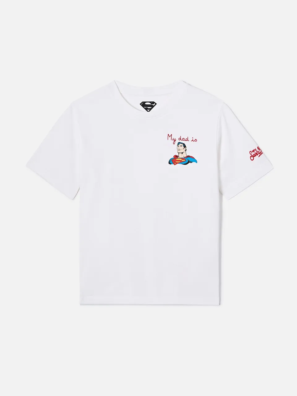 mc2-saint-barth-portofino-jr-t-shirt-bambino-bianca-my-dad-is-superman-special-e image 1