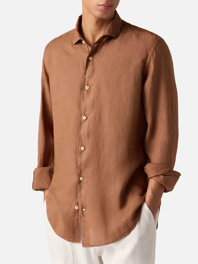 mc2-saint-barth-pamplona-camicia-in-lino-marrone-uomo image 1
