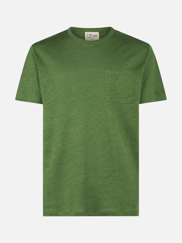mc2-saint-barth-t-shirt-ecstasea-uomo-in-lino-verde-militare image 1