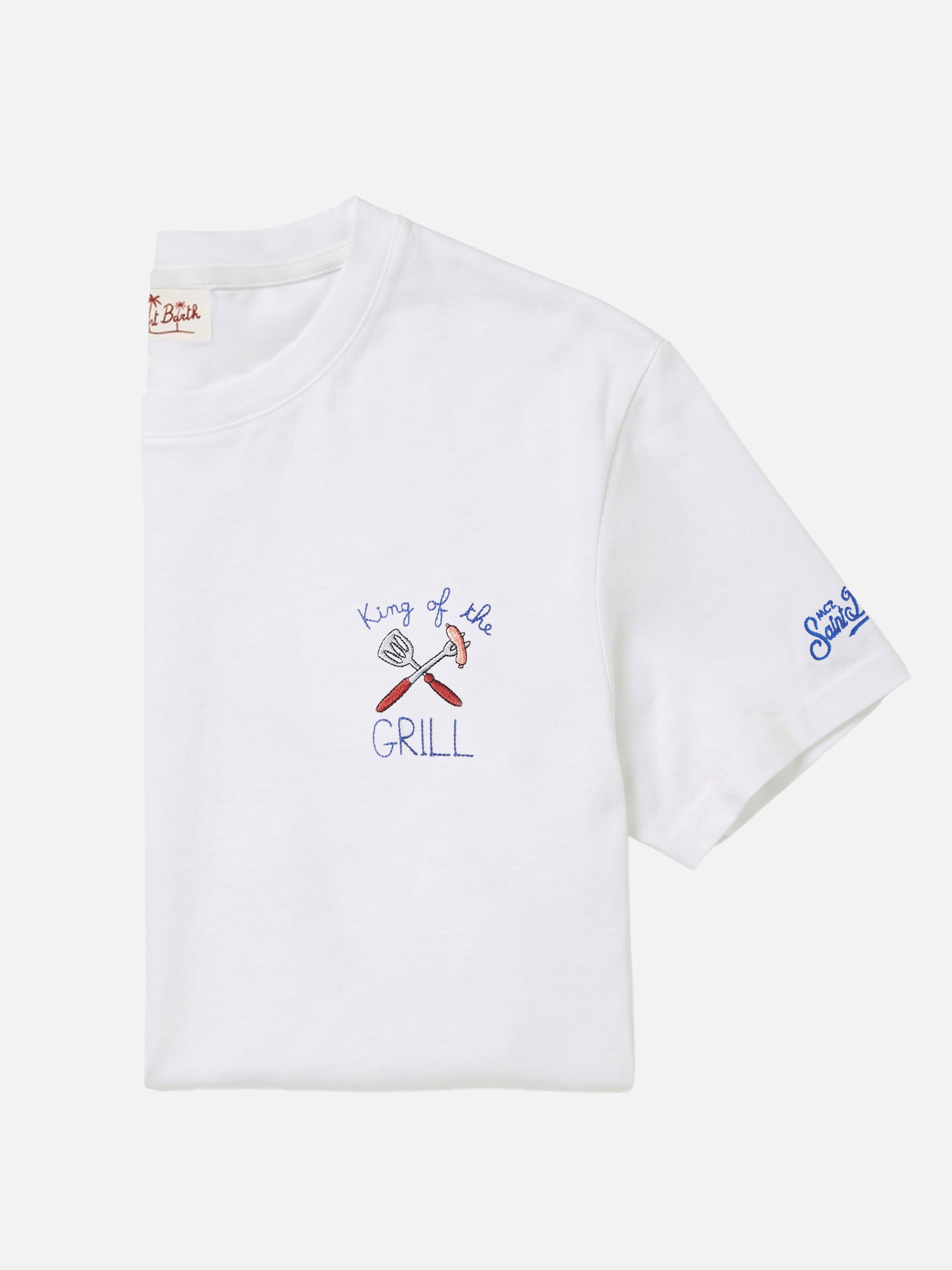 mc2-saint-barth-t-shirt-portofino-uomo-bianca-in-cotone-con-ricamo-king-of-the-g image 1