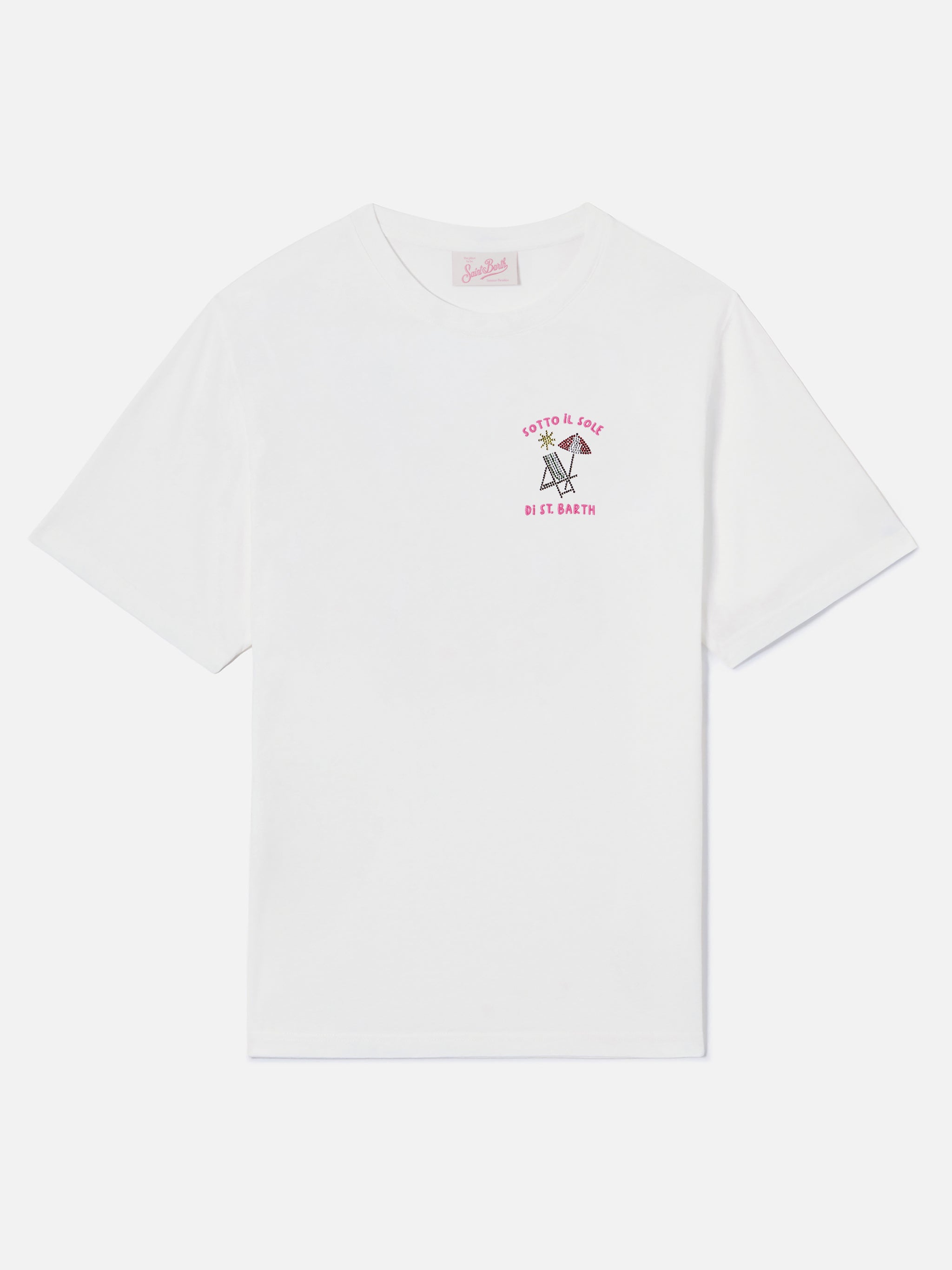 mc2-saint-barth-emily-t-shirt-donna-bianca-ricamo-strass-sotto-al-sole image 4