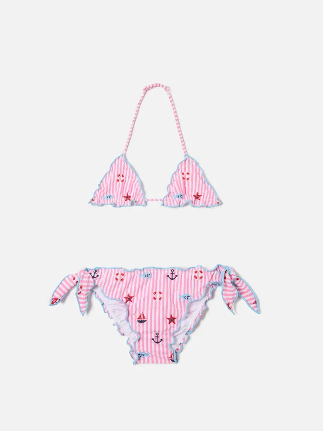 mc2-saint-barth-bikini-cris-bambina-rosa-e-azzurro-seersucker-a-righe image 1