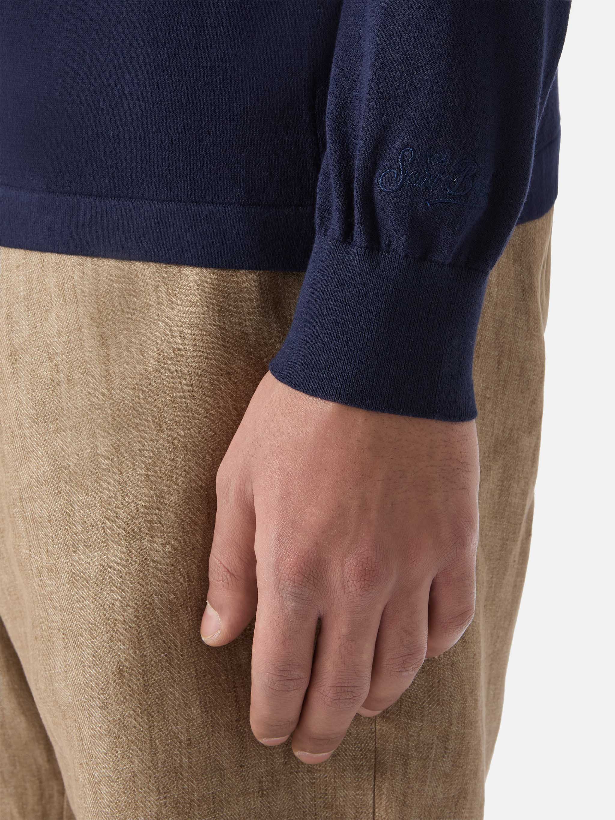 mc2-saint-barth-sloan-polo-uomo-cotone-high-twist-blu-navy-maniche-lunghe image 4