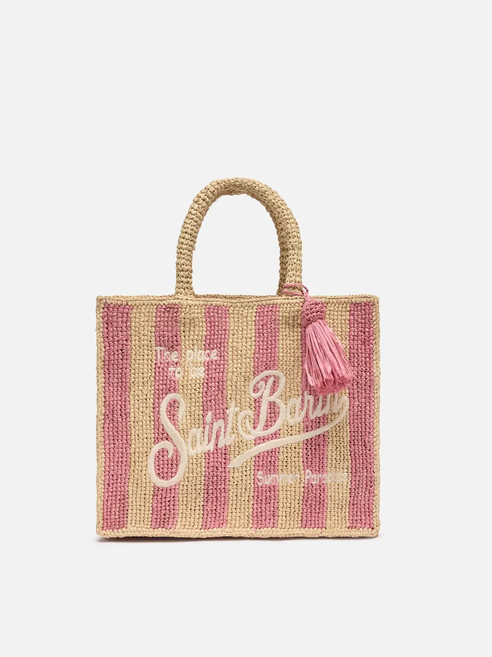 mc2-saint-barth-borsa-colette-in-rafia-rosa-a-righe-con-logo-ricamato image 1