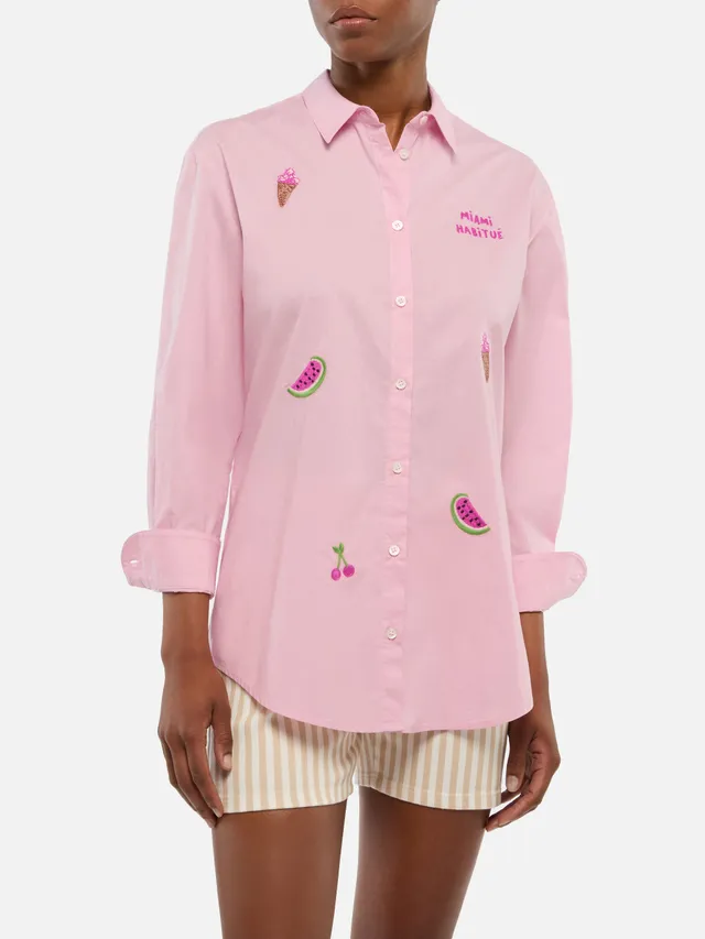 mc2-saint-barth-brigitte-camicia-in-popeline-di-cotone-a-righe-rosa-con-ricamo-m image 1