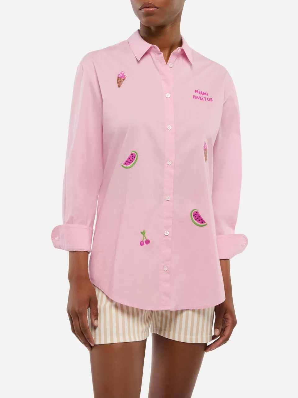 mc2-saint-barth-brigitte-camicia-in-popeline-di-cotone-a-righe-rosa-con-ricamo-m image 1