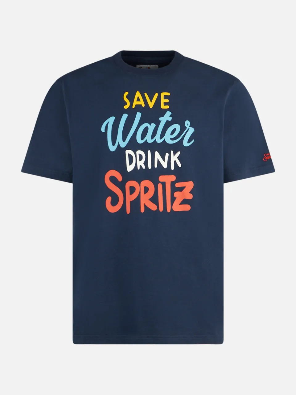 mc2-saint-barth-t-shirt-arnott-blu-con-stampa-save-water-drink-spritz image 1