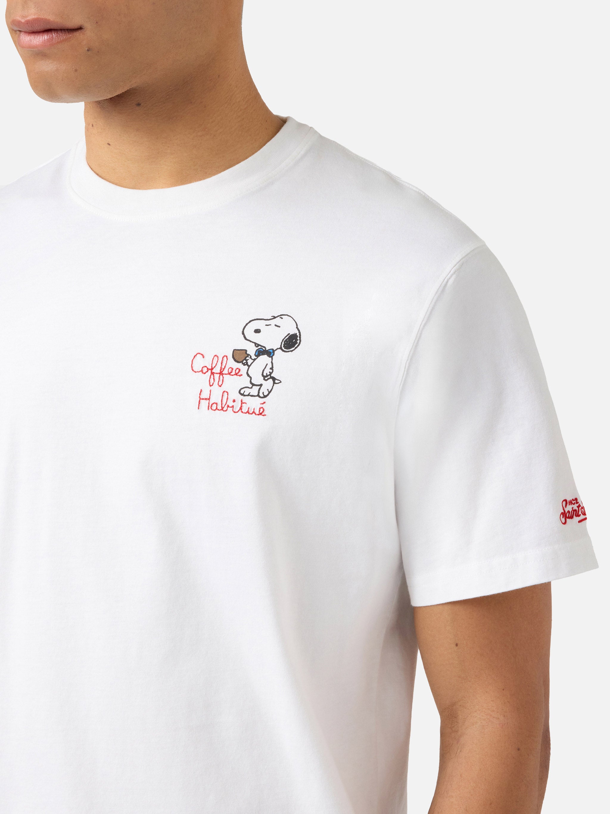 mc2-saint-barth-t-shirt-portofino-uomo-bianca-ricamo-coffee-habitu-peanuts-speci image 2