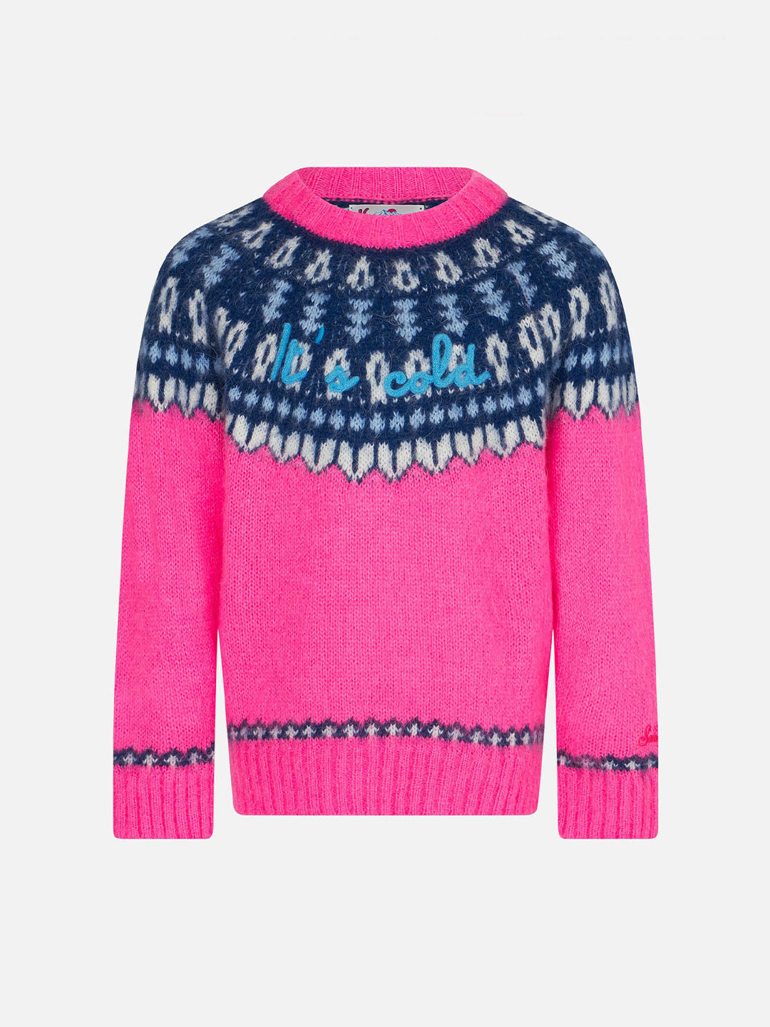 mc2-saint-barth-maglione-da-bambina-girocollo-garzato-con-jacquard-nordico-rosa- image 1